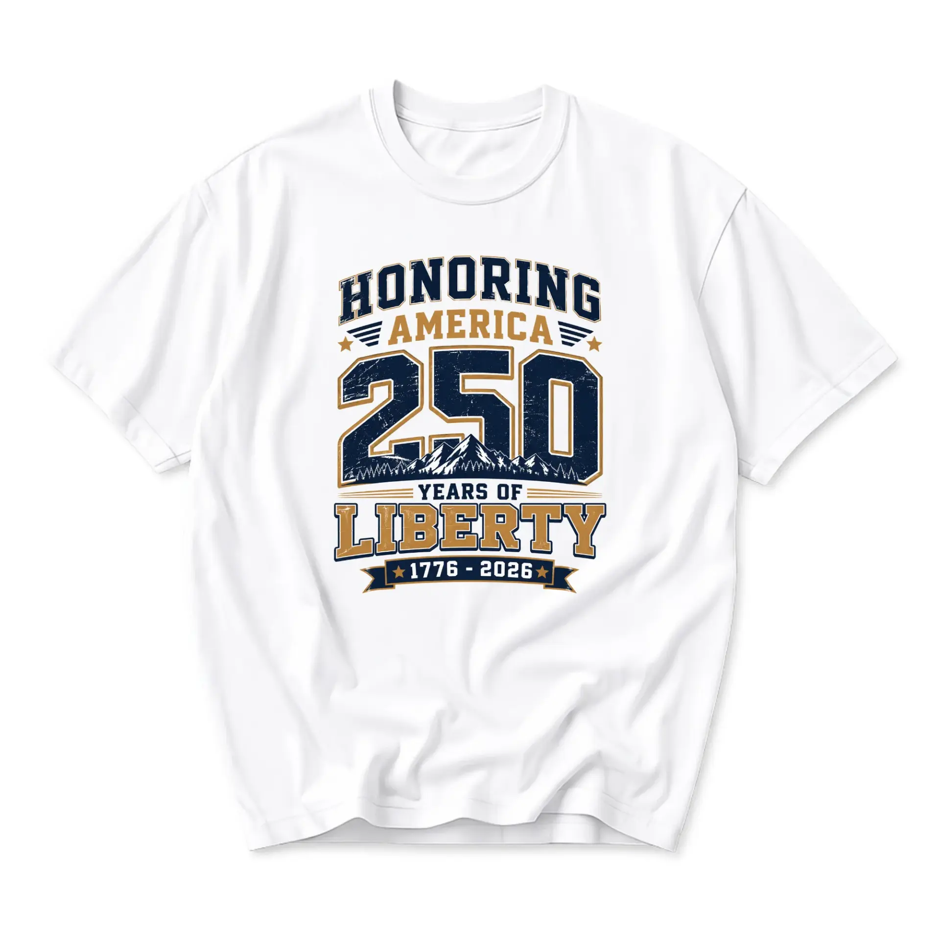 T-shirt Honoring America 250 Years of Liberty 1776 to 2026 Graphic Printed Casual Unisex Crew Neck Top White