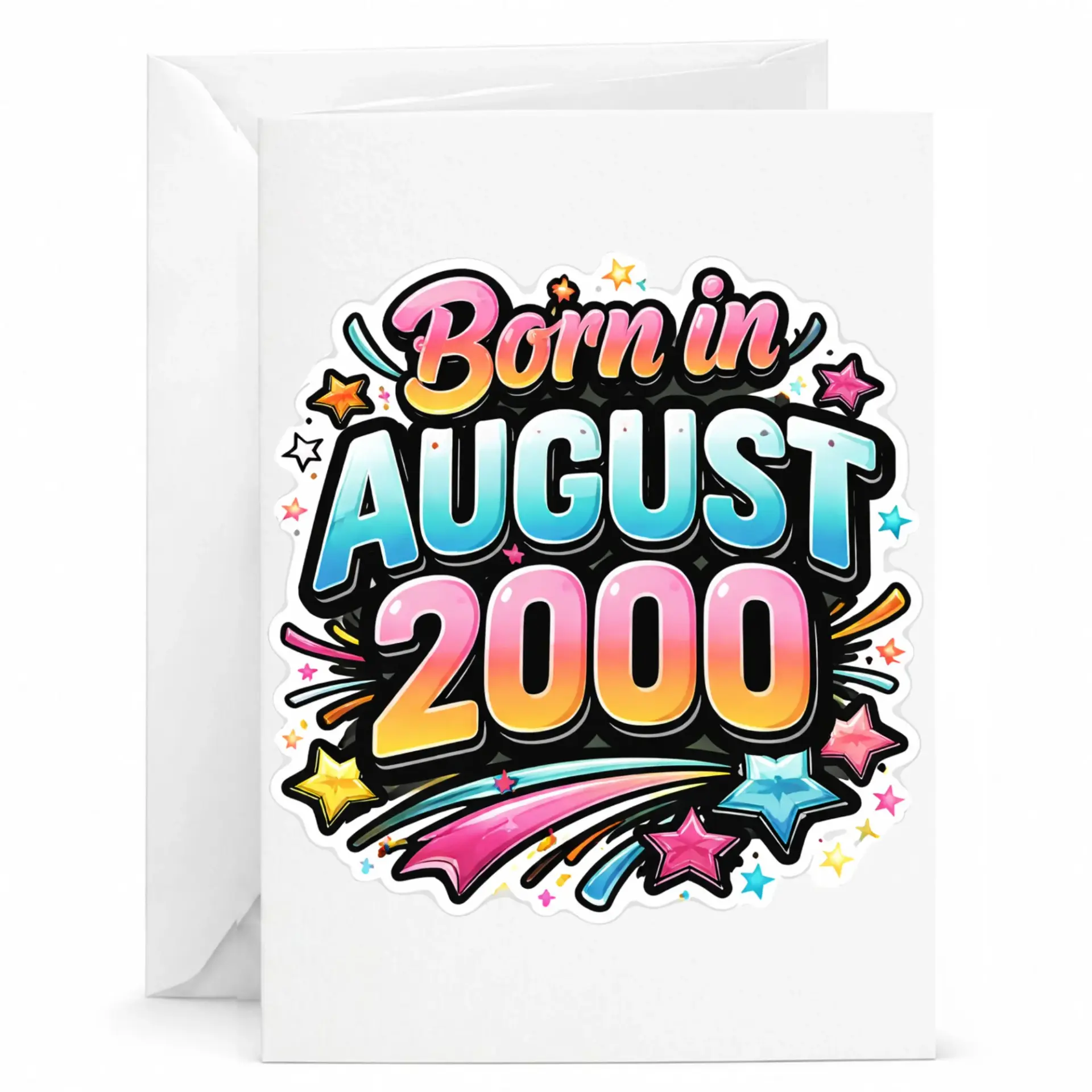 Birthday Card Born in August 2000 Retro Style Graphic Stationery for Milestone Celebration with Included White Envelope