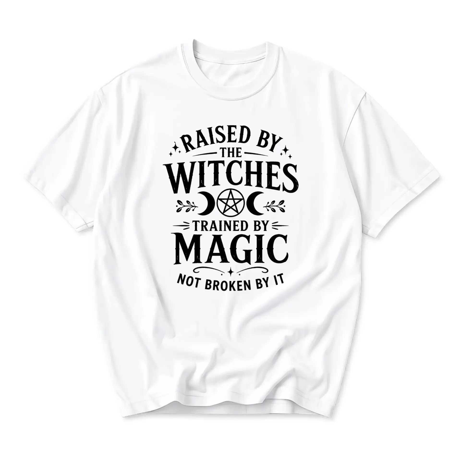 Graphic Tee Raised by the Witches Trained by Magic Unisex Cotton Crew Neck Casual Short Sleeve Apparel Shirt