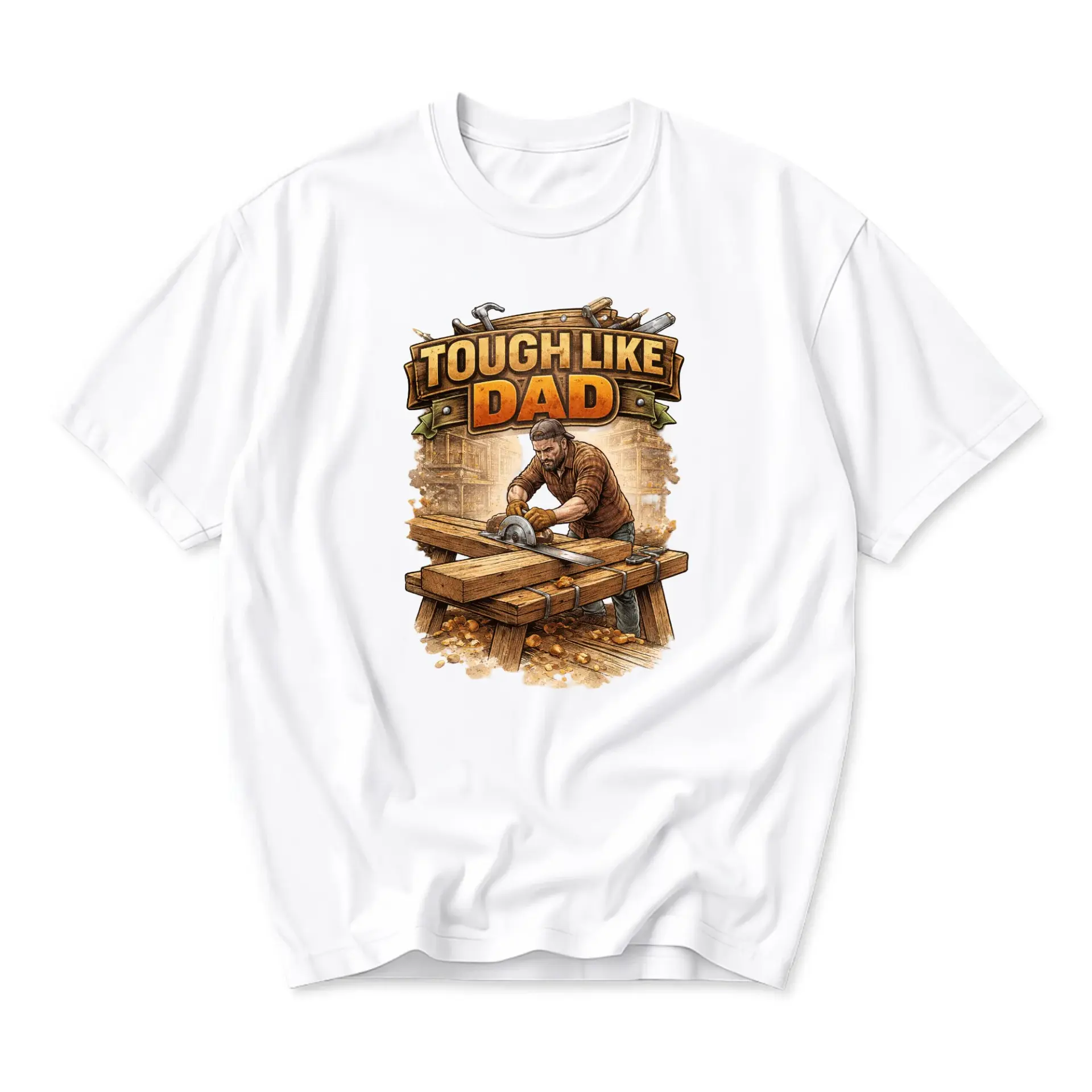 T-shirt Tough Like Dad Graphic Tee Woodworking Carpenter Design Casual Cotton Crew Neck Short Sleeve Shirt for Men