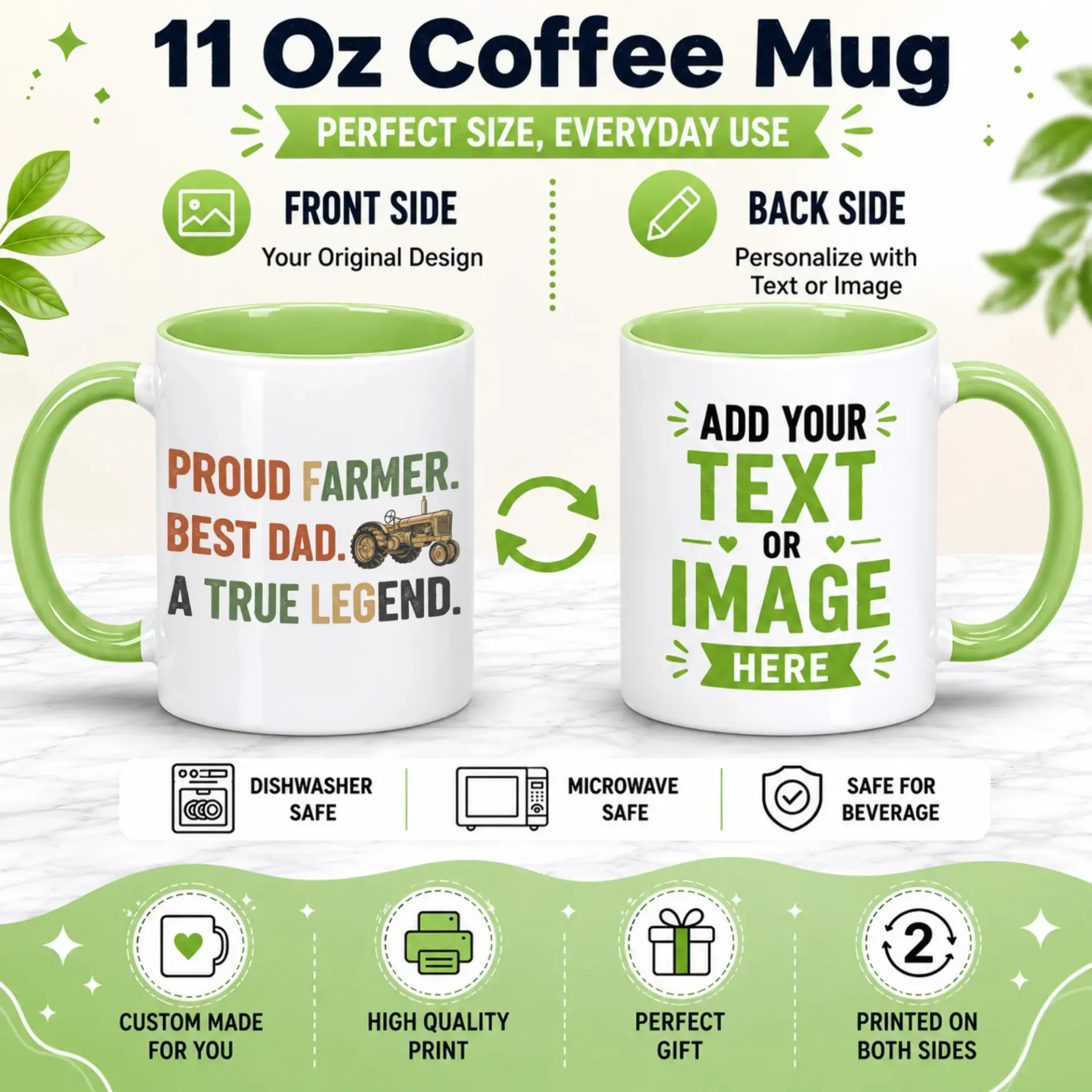 Coffee Mug for Farmers and Dads Premium White Ceramic Cup with Tractor Design Inspirational Father's Day Gift