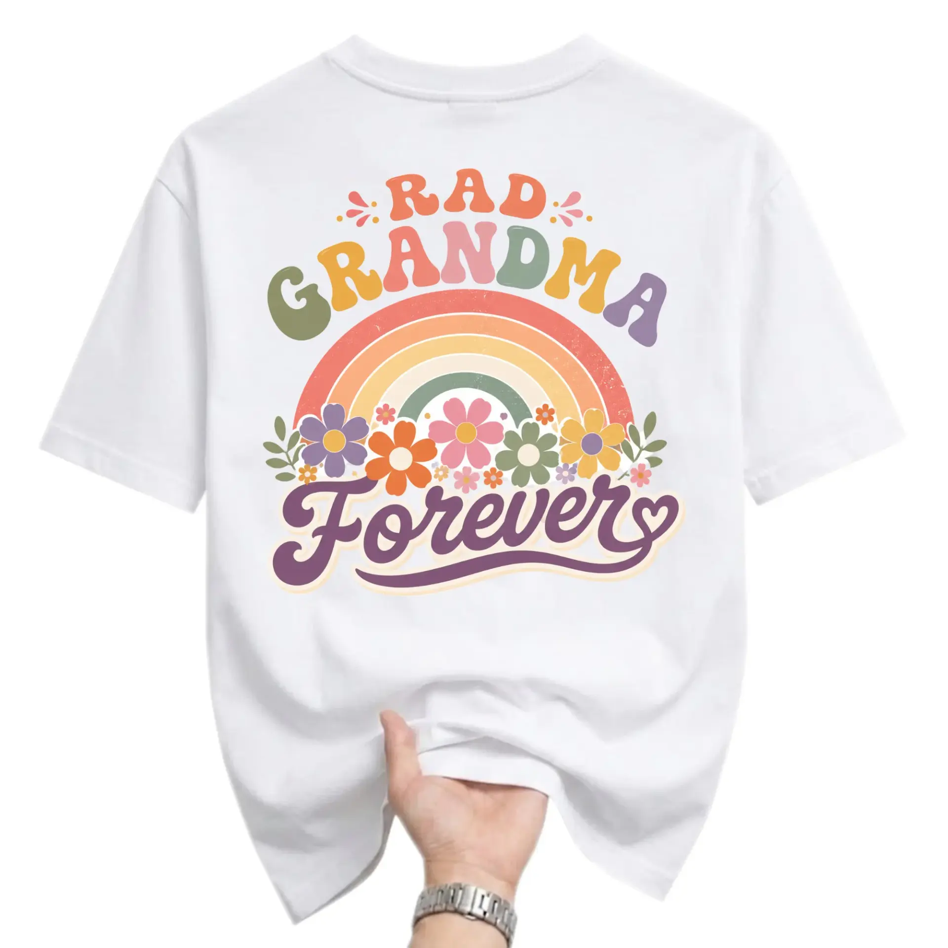 Graphic Tee Rad Grandma Forever Rainbow Retro Floral Unisex Crew Neck Short Sleeve Casual Cotton Blend Shirt