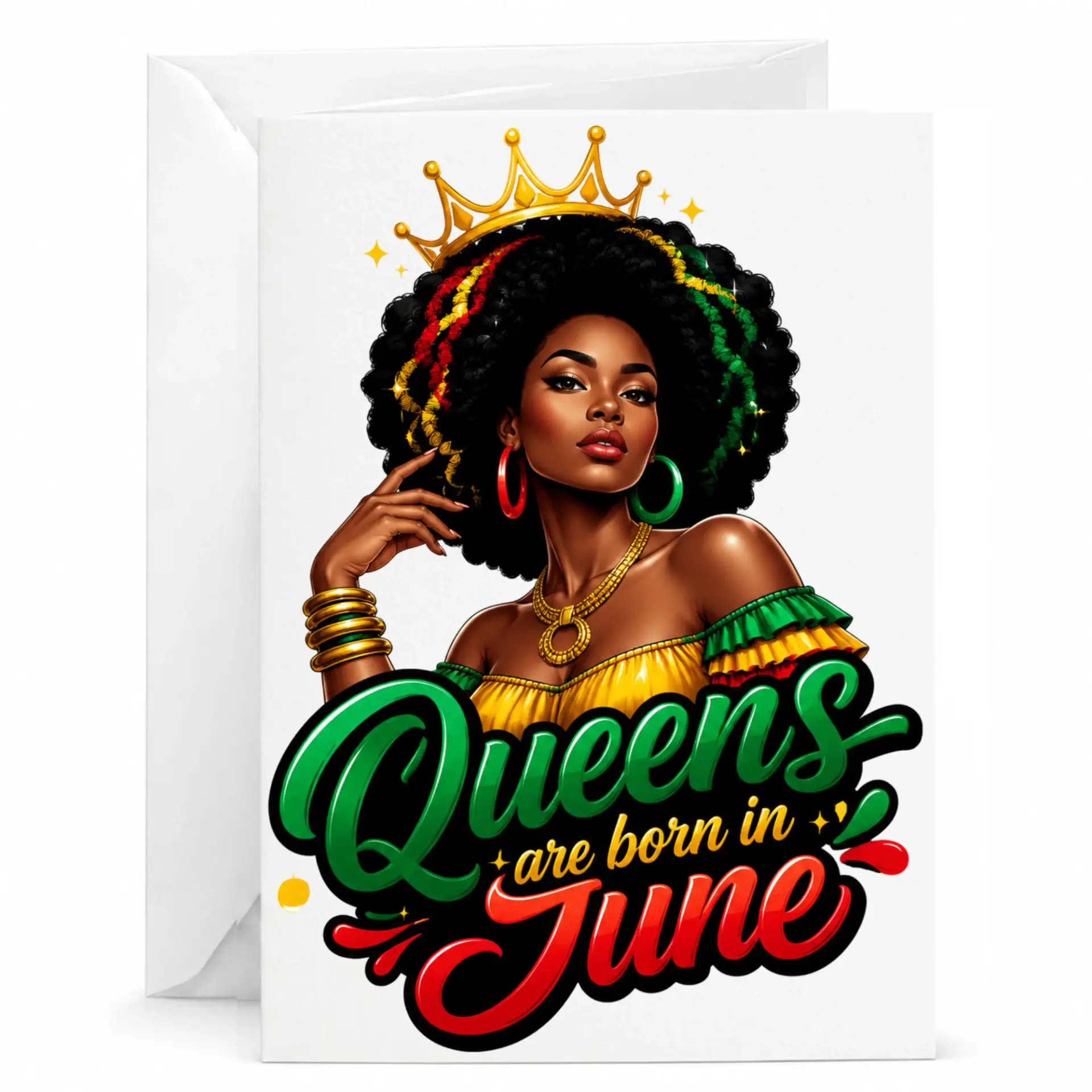 Greeting Card Queens Are Born in June Birthday Card Featuring Regal Illustration and Elegant Artistic Design Elements