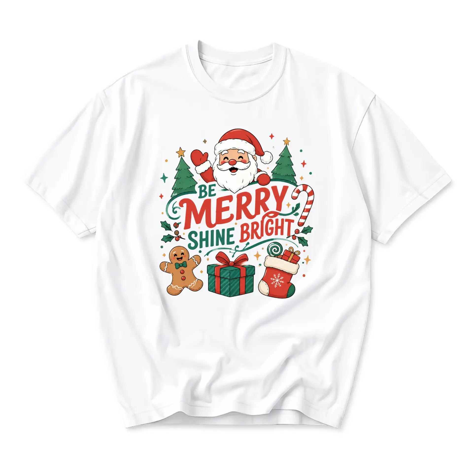 Graphic Tee Be Merry Holiday Celebration Shirt Unisex Crew Neck Casual