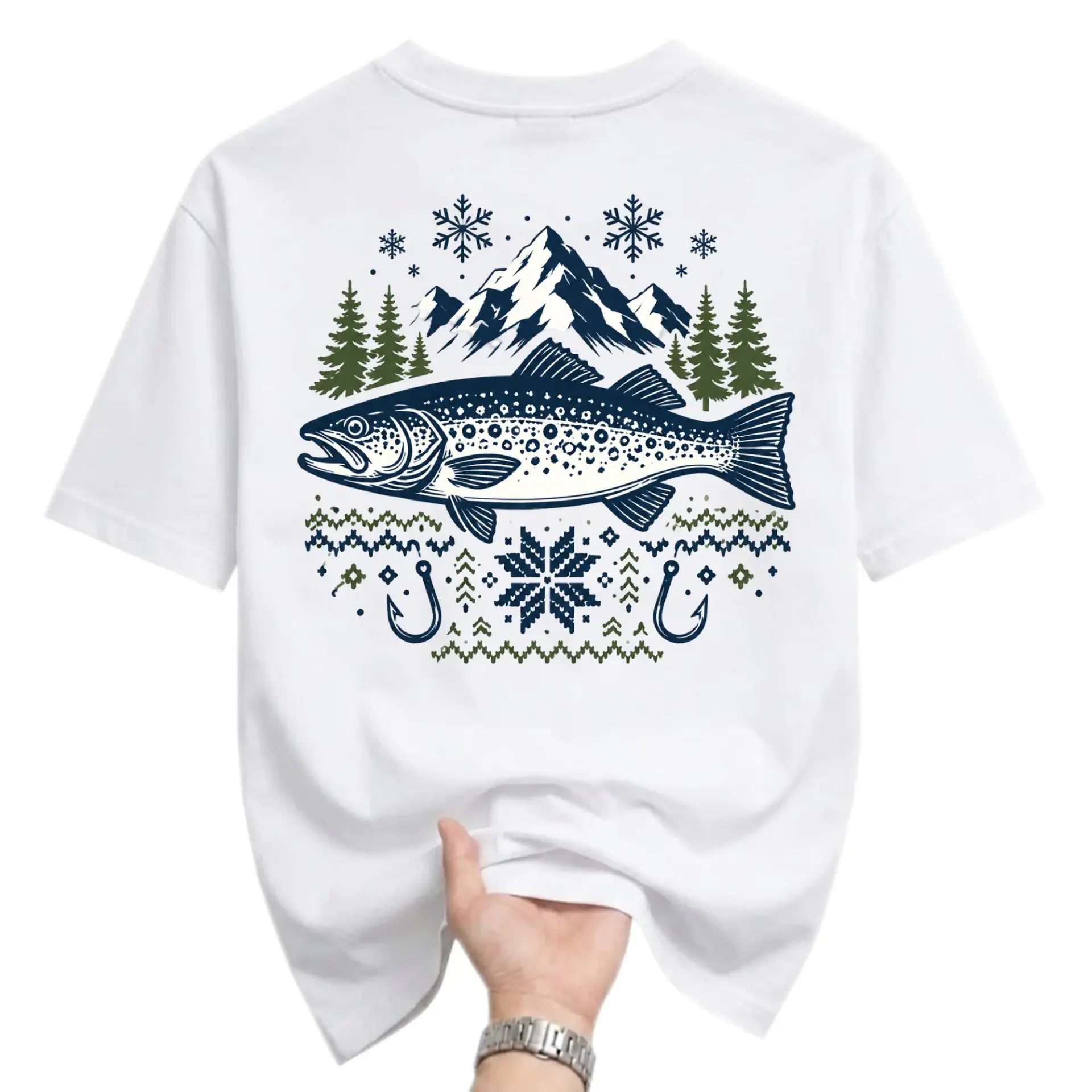 Graphic Tee Unisex Crew Neck T-Shirt Fishing Theme Apparel Mountain