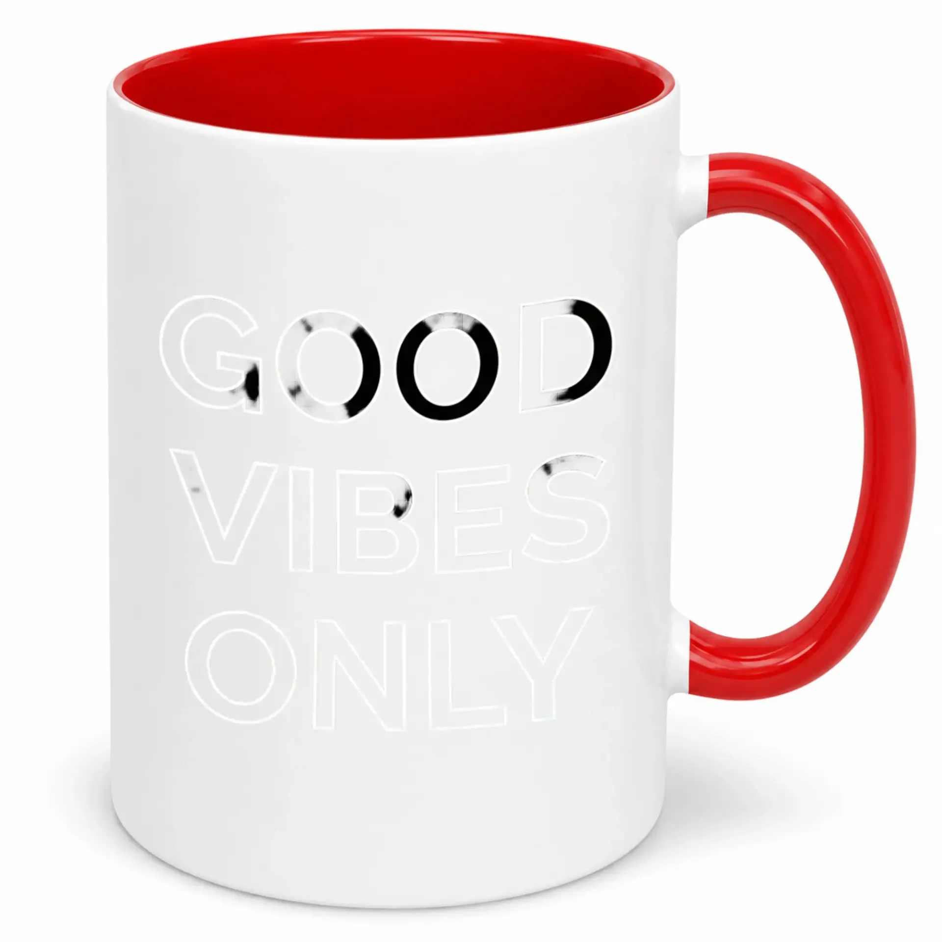 Ceramic Coffee Mug with Only Design Inspirational Drinkware for Home and Office White Red Accent Handle