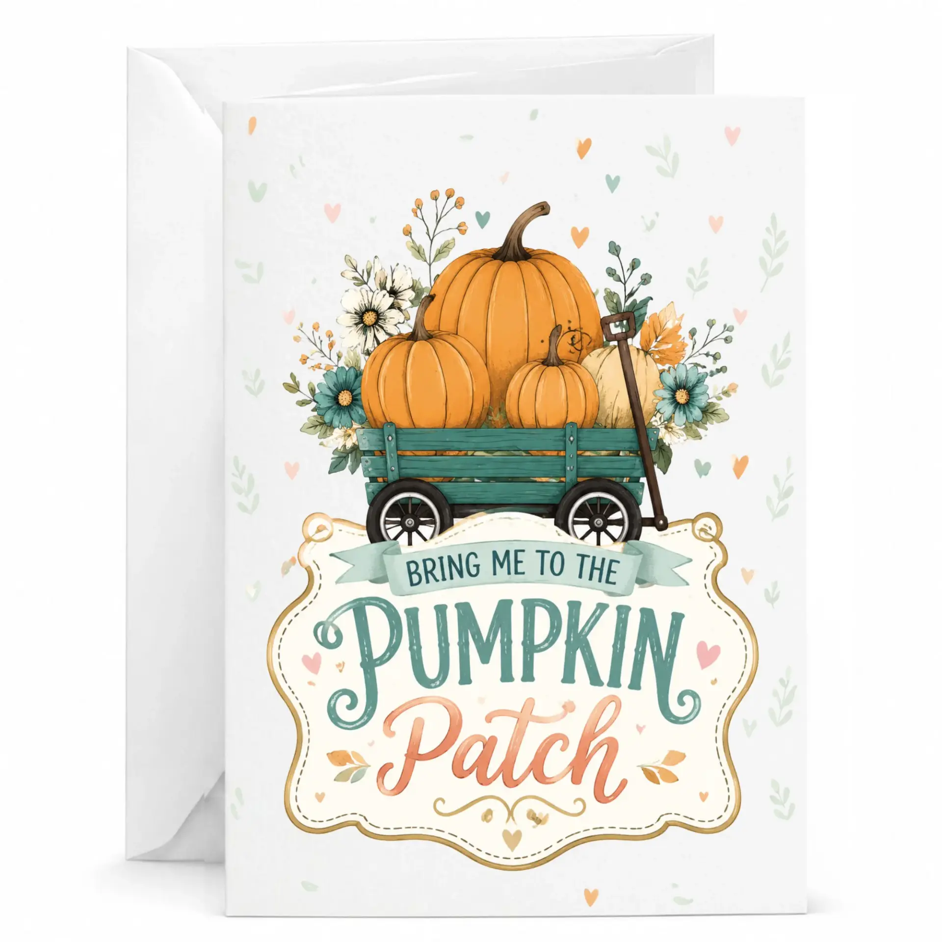 Greeting Card Pumpkin Patch Harvest Illustration Autumn Seasonal Note Card for Seasonal Greetings and Fall Celebrations