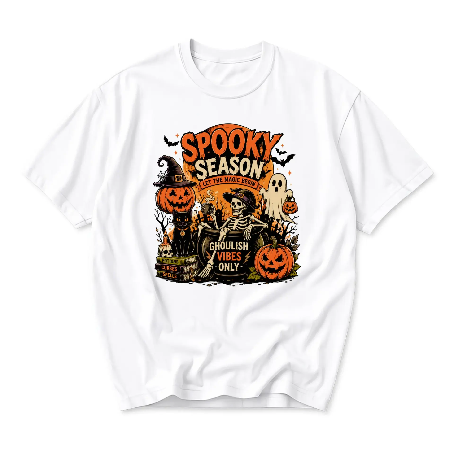Funny Shirt Spooky Season Ghoulish Vibes Only Graphic Tee Unisex Casual Crew Neck Comfortable Cotton Blend Top