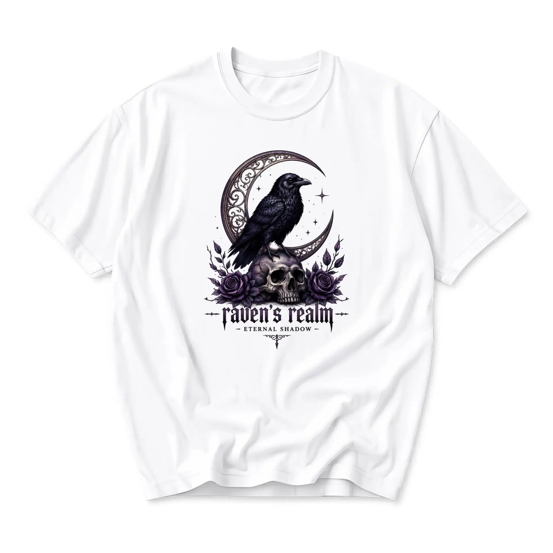 Graphic Tee Raven Realm Eternal Shadow Gothic Bird Skull Art Unisex Crew Neck Casual Cotton Blend Short Sleeve Shirt
