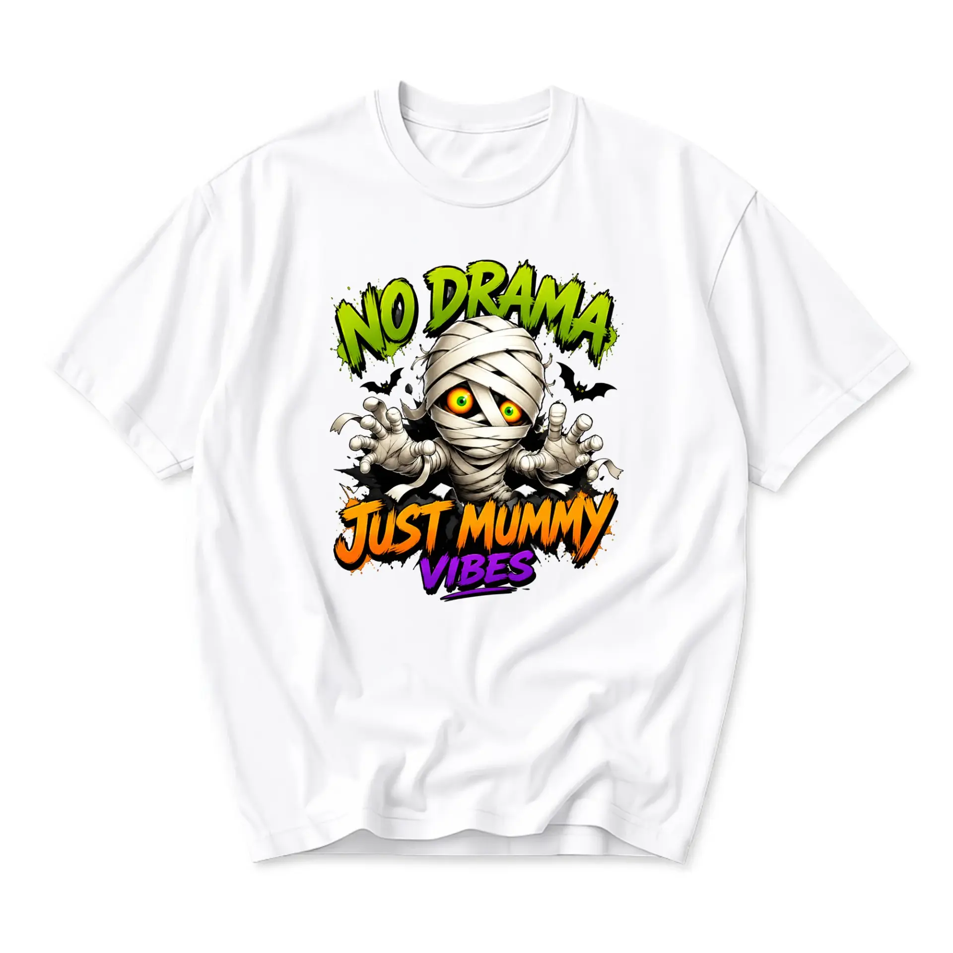 Funny Shirt No Drama Just Mummy Vibes Graphic Tee Seasonal Holiday Casual Unisex Cotton Crew Neck Apparel for Men Women