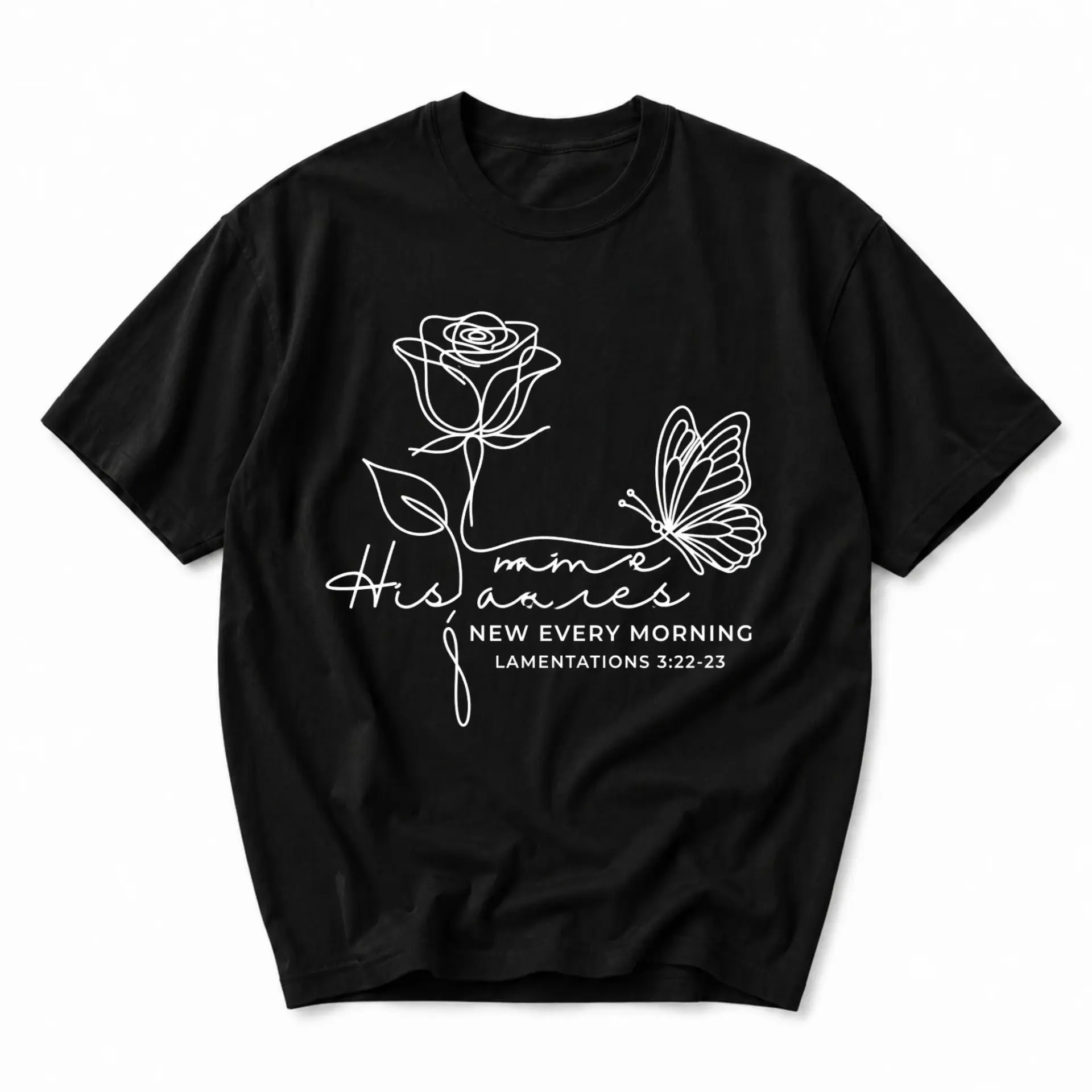 Graphic Tee Unisex Crew Neck T-Shirt Featuring Inspirational and Butterfly Line Art Illustration Religious Print