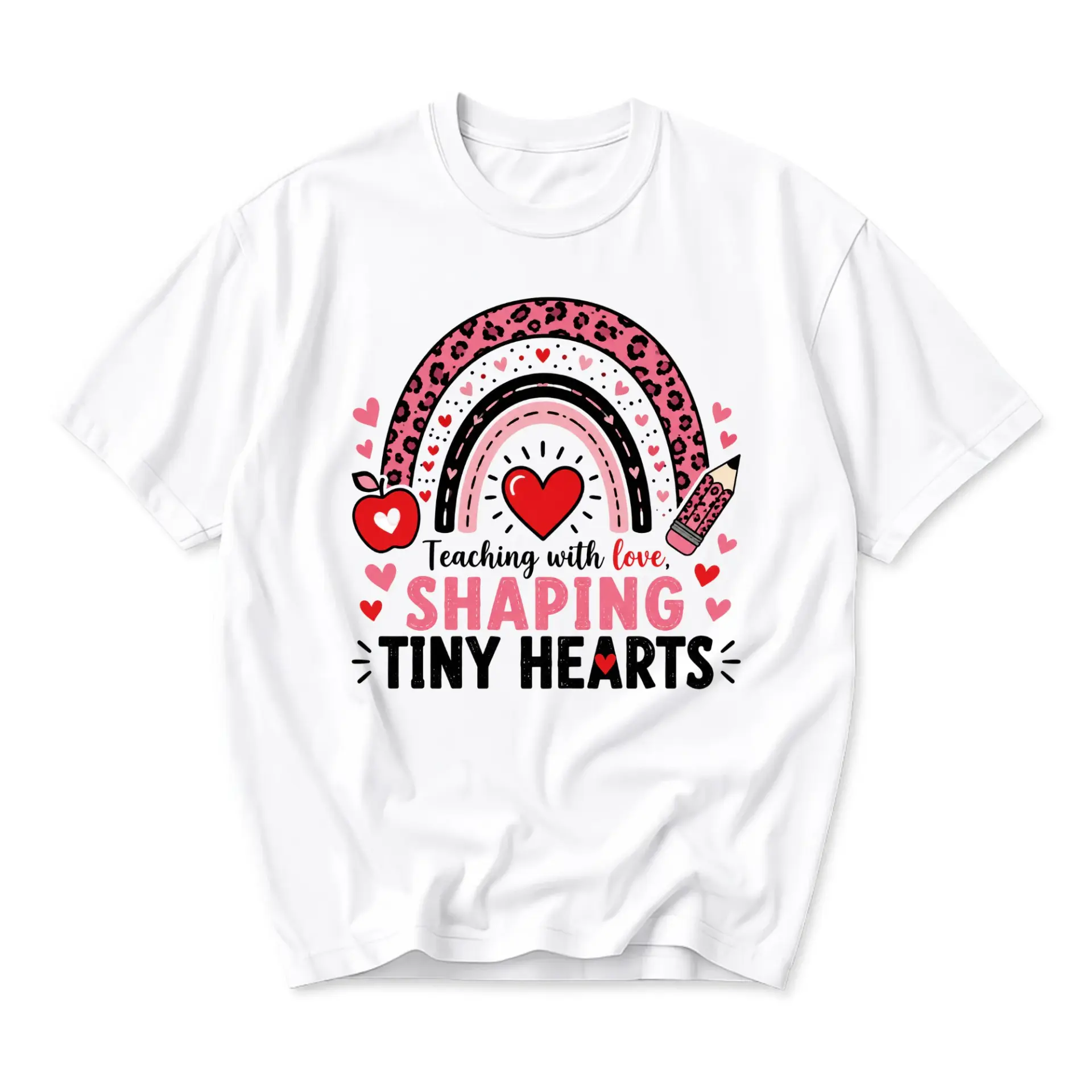 T-shirt Graphic Tee Teaching with Love Shaping Tiny Hearts Education Design Casual Unisex Crew Neck Cotton Top