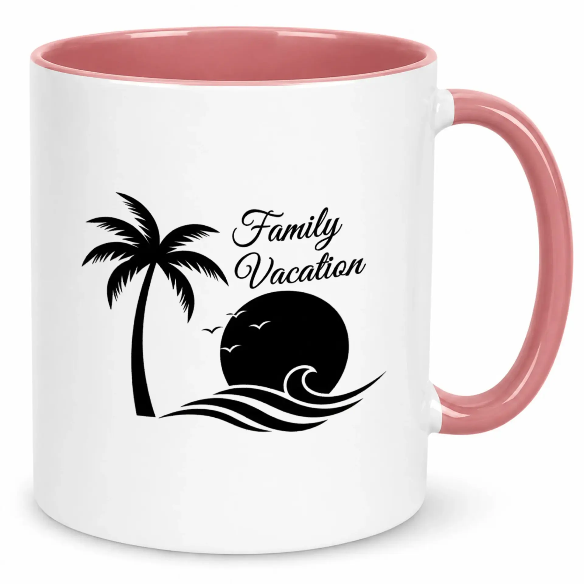 Family Vacation Ceramic Coffee Mug with Tropical Palm Tree Sunset Beach Design for Travel Enthusiasts and Home Kitchen Decor