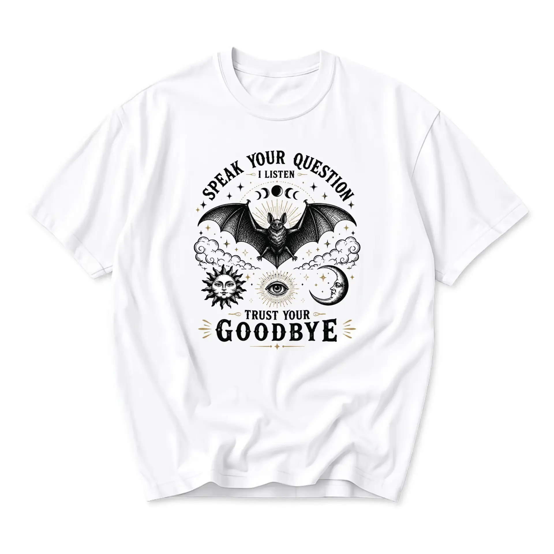 Graphic Tee Celestial Bat Print Unisex Crew Neck Shirt Occult Inspired Gothic Aesthetic Casual Short Sleeve Apparel