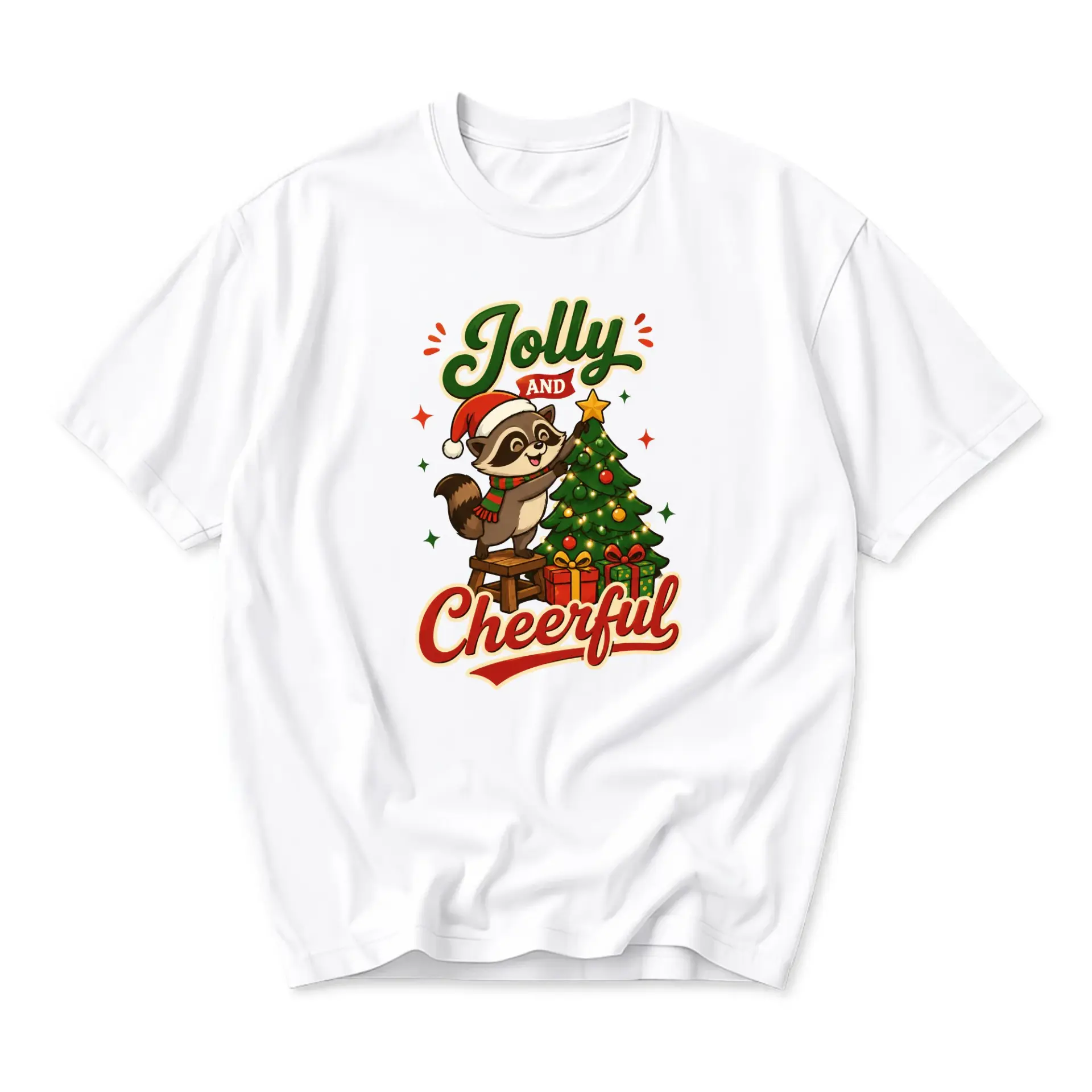 Graphic Tee Jolly and Cheerful Raccoon Christmas Tree Unisex Crew Neck Soft