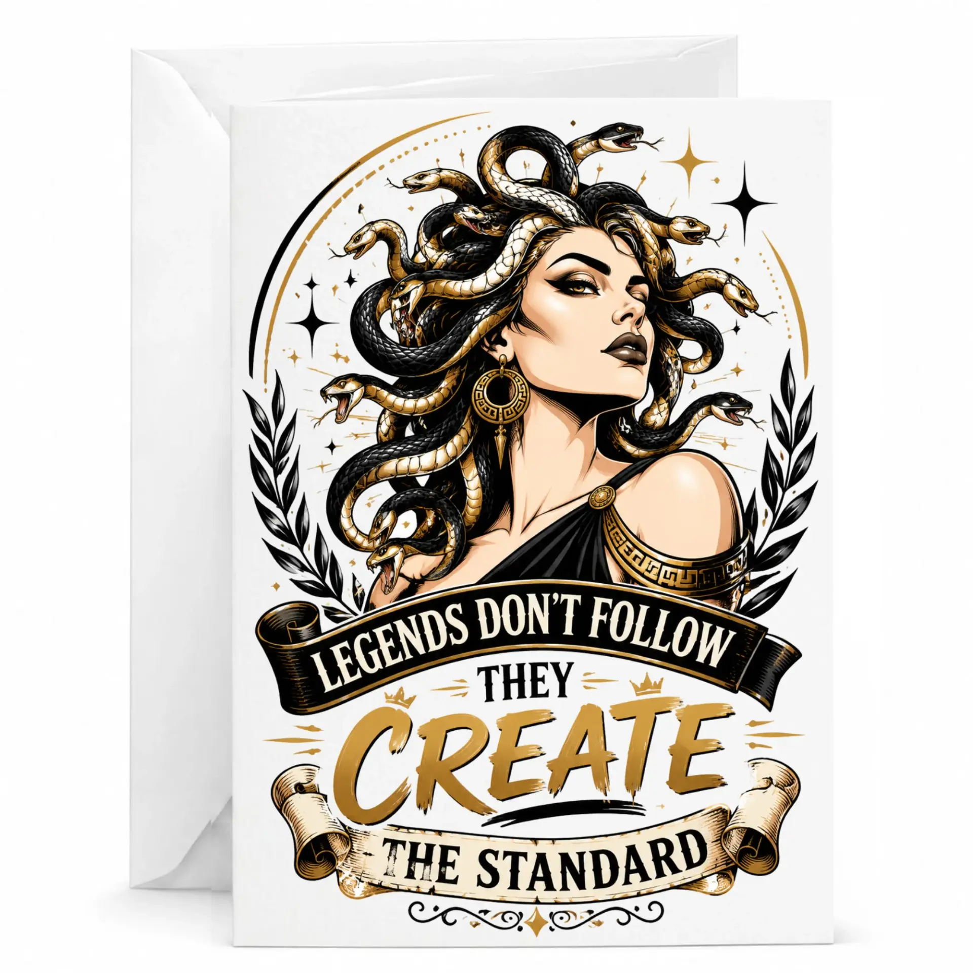 Inspirational Mythology Greeting Card with Don't Follow They Create Note