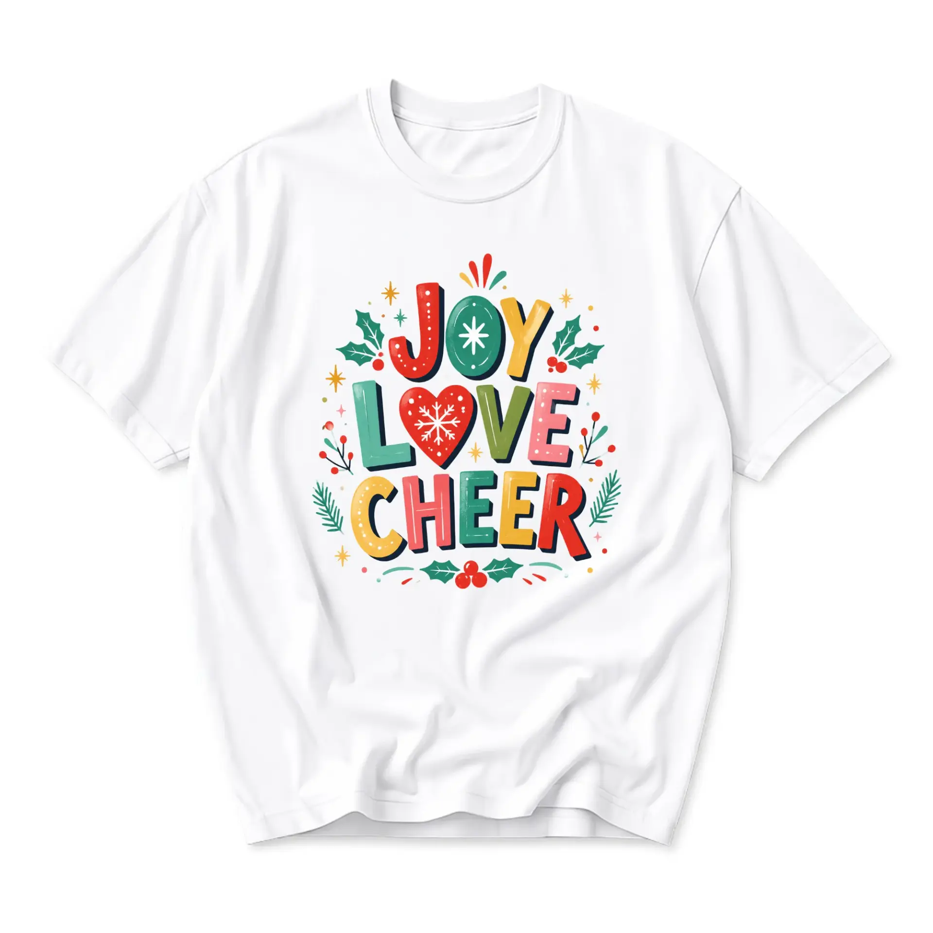 Graphic Love Cheer Holiday Seasonal Shirt Festive Unisex Crew Neck Apparel