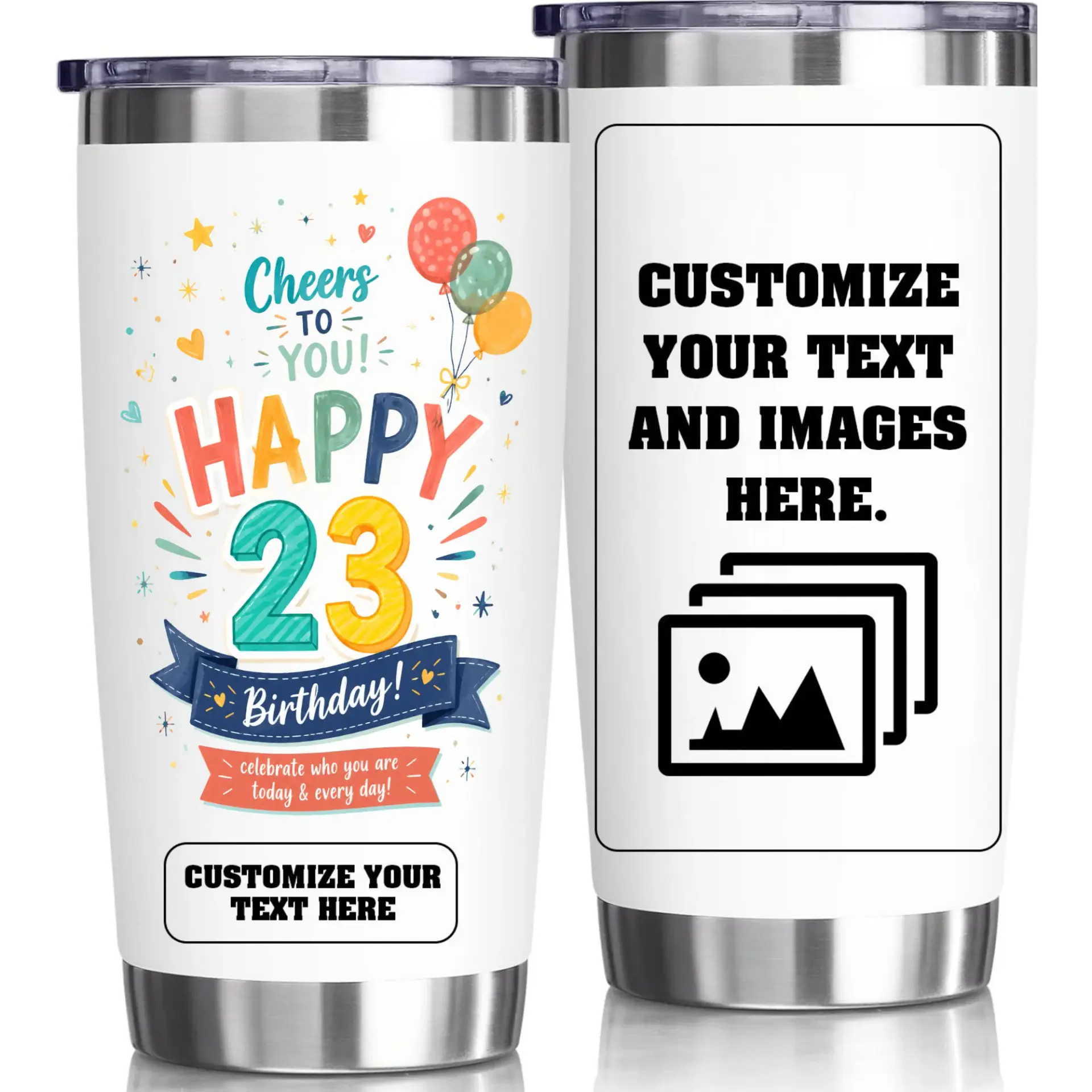 Stainless Steel Tumbler 20 Oz Birthday Gift Personalized Travel Mug with Insulated Double Wall for Cold and Hot Drinks