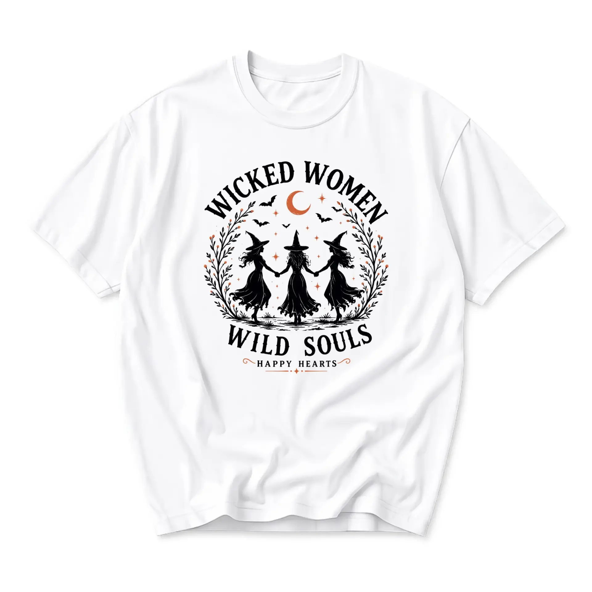 Graphic Tee Wicked Women Wild Souls Happy Hearts Unisex T-Shirt Crew Neck Casual Short Sleeve Apparel White Top