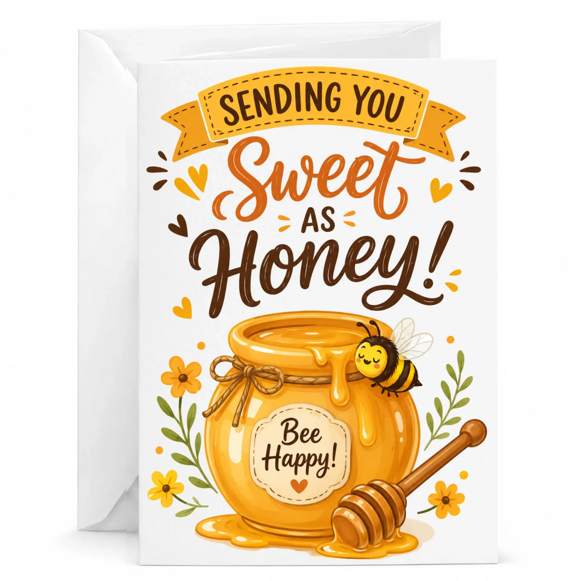 Greeting Card Honey Bee Themed Note for Birthday Encouragement and with Matching White Envelope