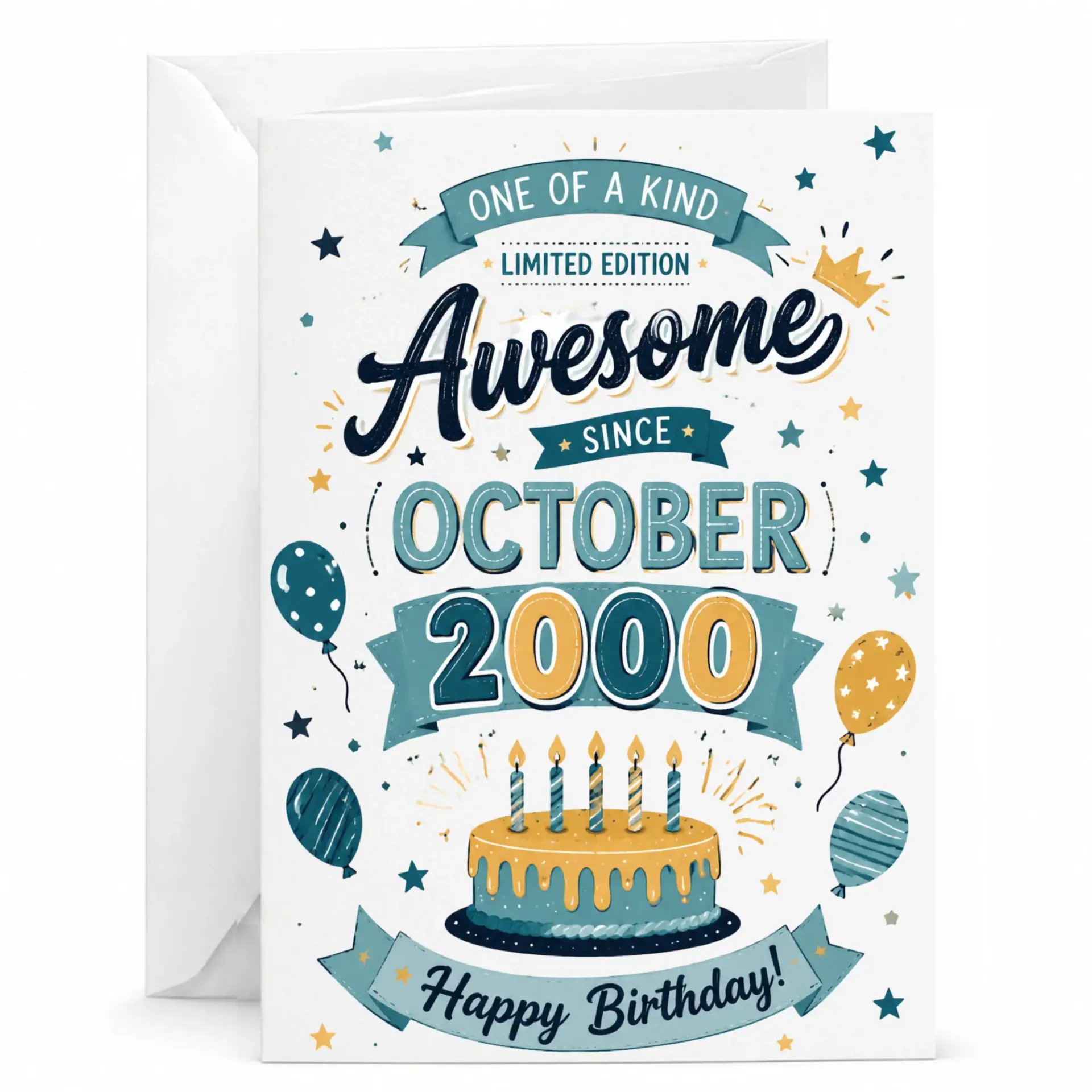 Birthday Card for October 2000 Birth Month Vintage Style One of a Kind Awesome Since October 2000 Greeting Card