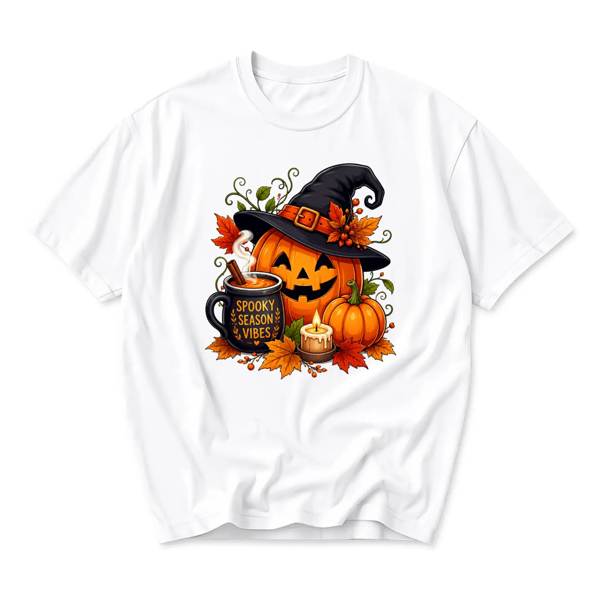 Graphic Tee Spooky Season Vibes Fall Pumpkin Unisex T-Shirt Autumn Harvest Holiday Coffee Mug Crew Neck Casual Apparel