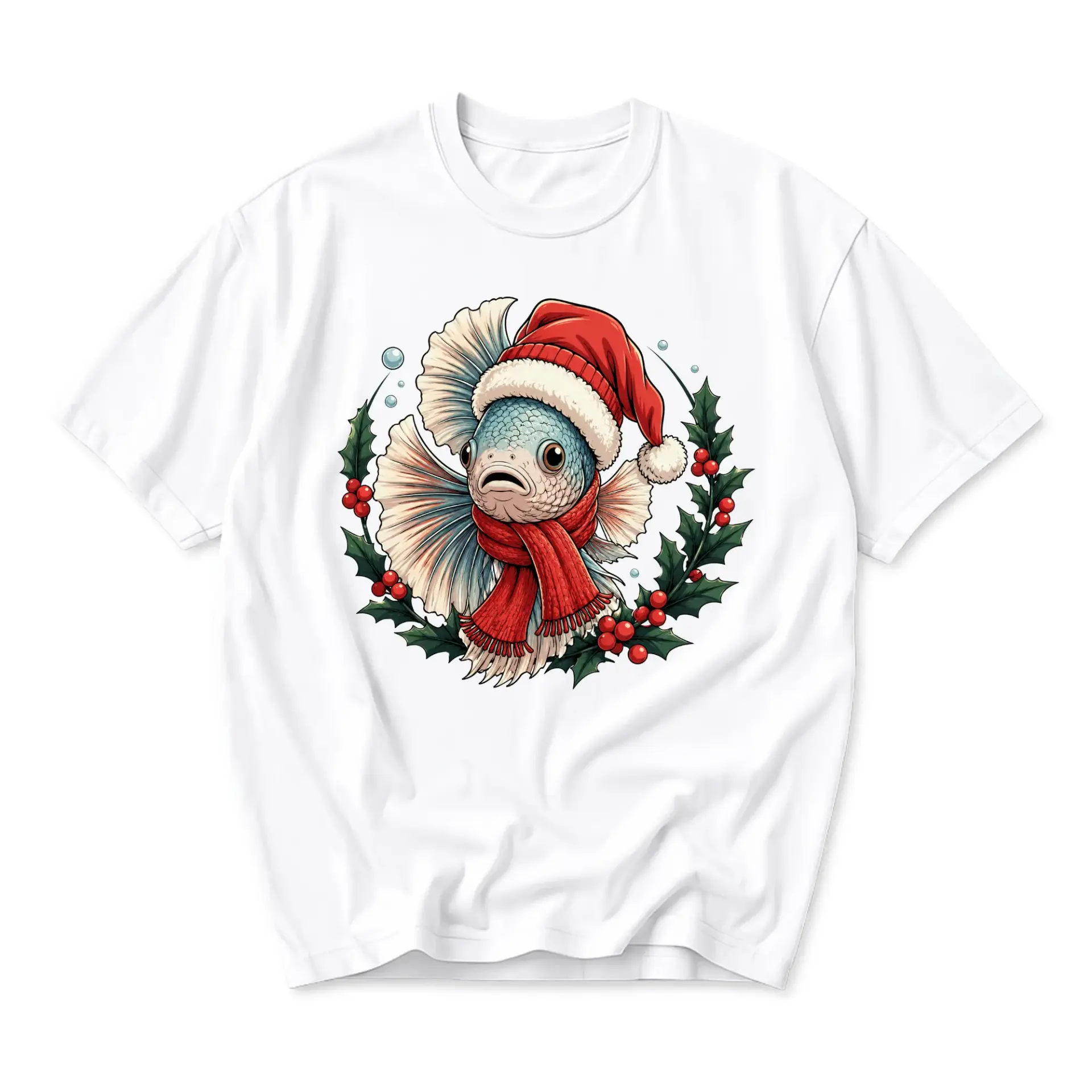 Funny Shirt Christmas Fish Graphic Tee Featuring Festive Holiday