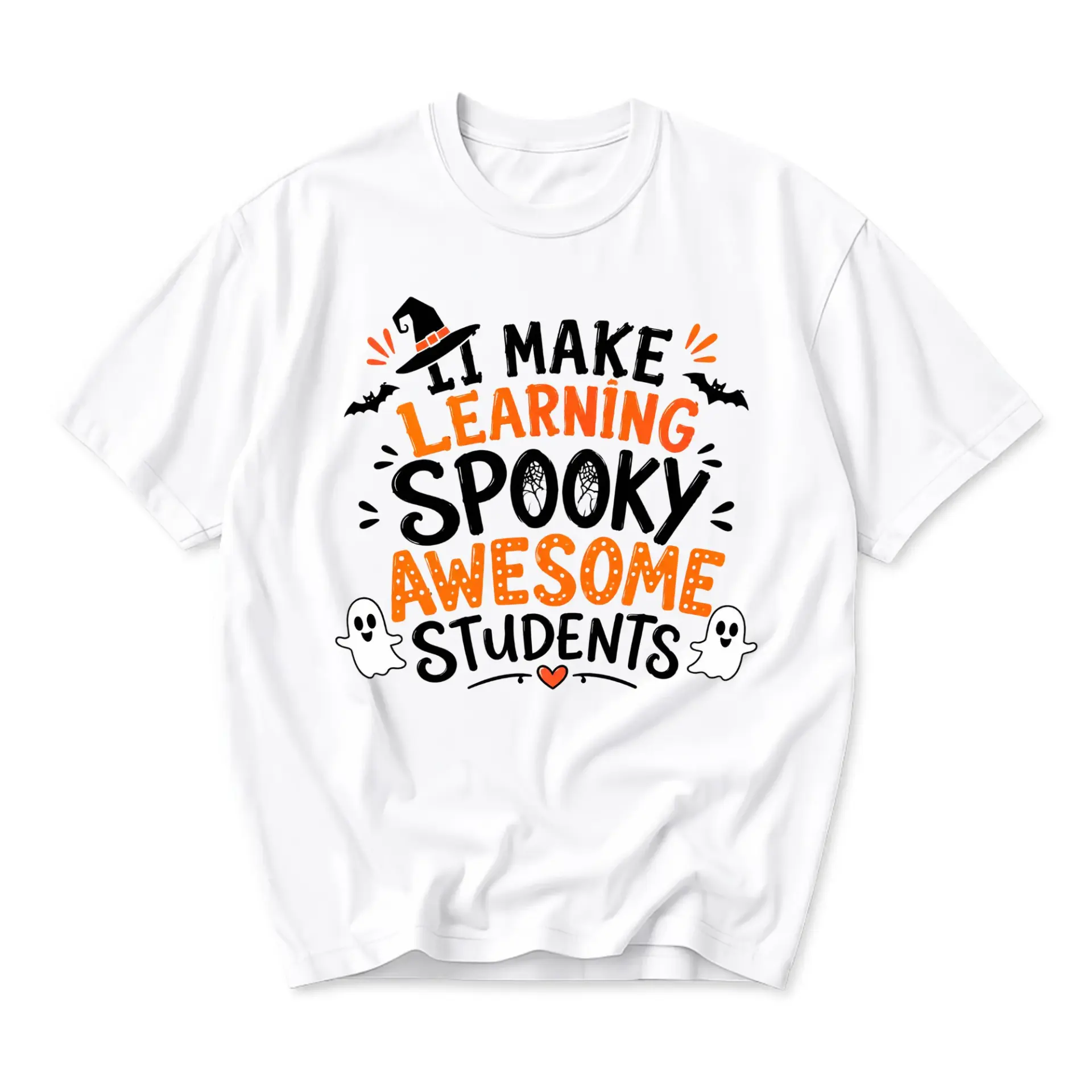 Graphic Tee I Make Learning Spooky Awesome Students Unisex Crew Neck T-Shirt for Teachers and Educators