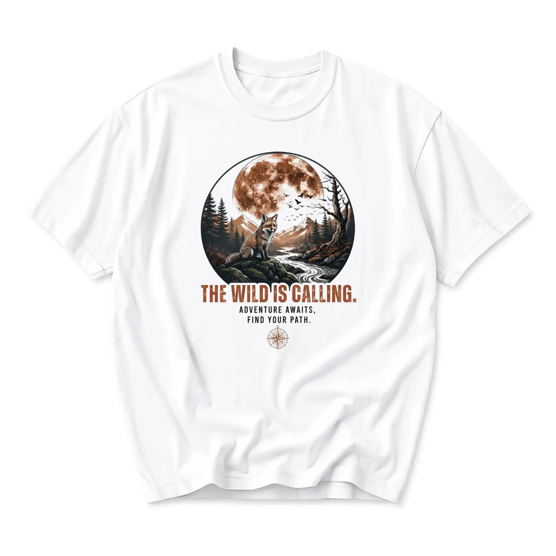 Graphic Tee the Wild Is Calling Fox Mountain Moon Design Unisex Casual Crew Neck Short Sleeve Cotton Blend Shirt