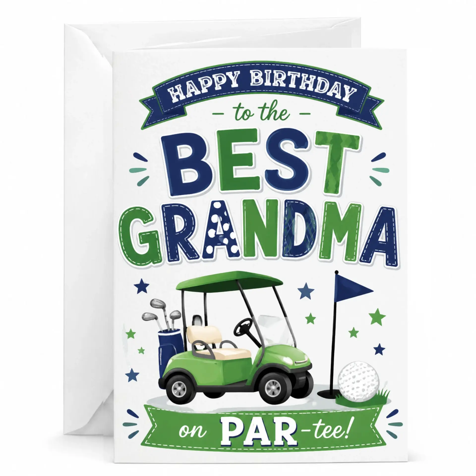 Birthday Card for Grandma Funny Golf Themed Greeting with Envelope Course Illustration Grandmother