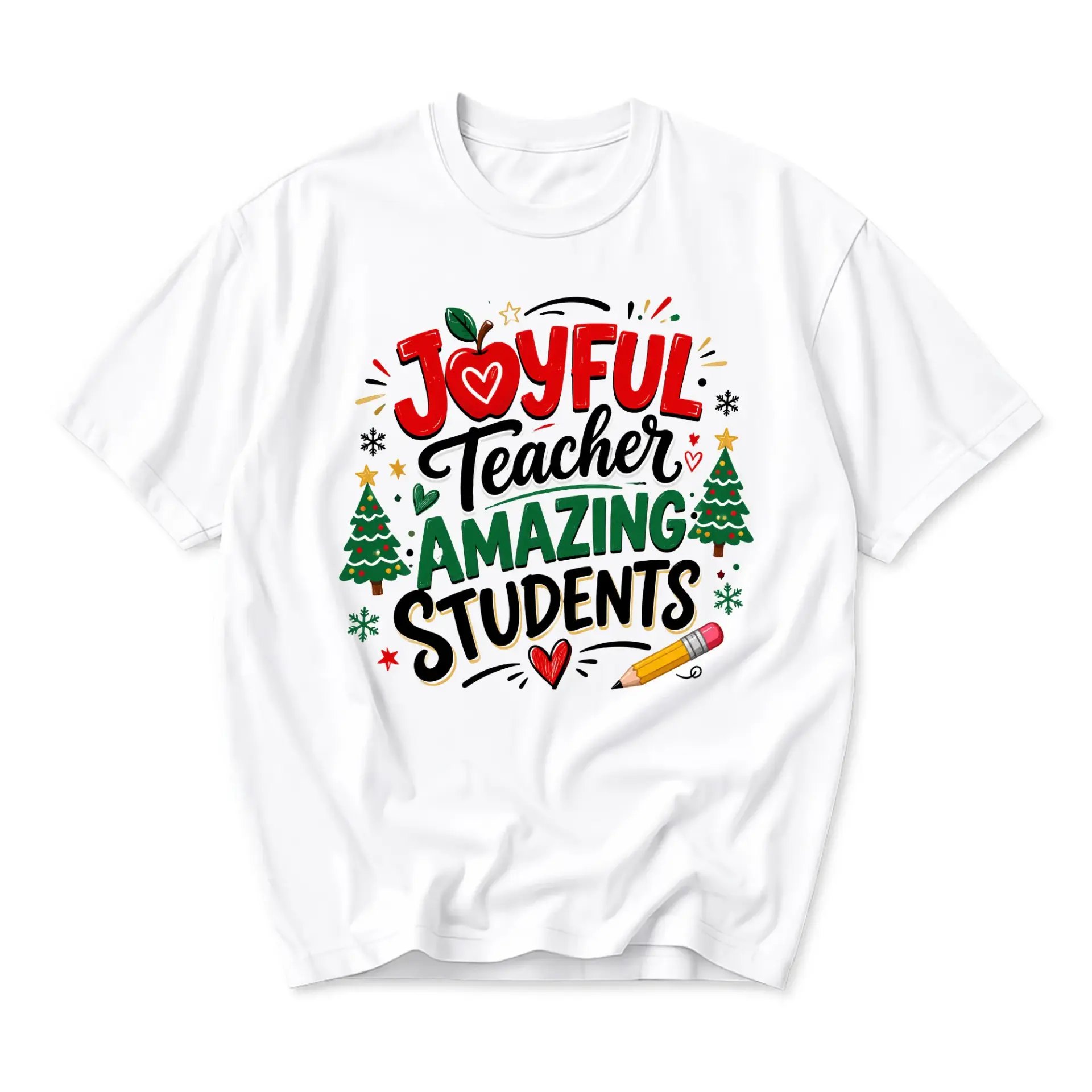 T-shirt Joyful Teacher Amazing Students Holiday Graphic Tee Unisex Short Sleeve Casual Everyday Crew Neck Shirt