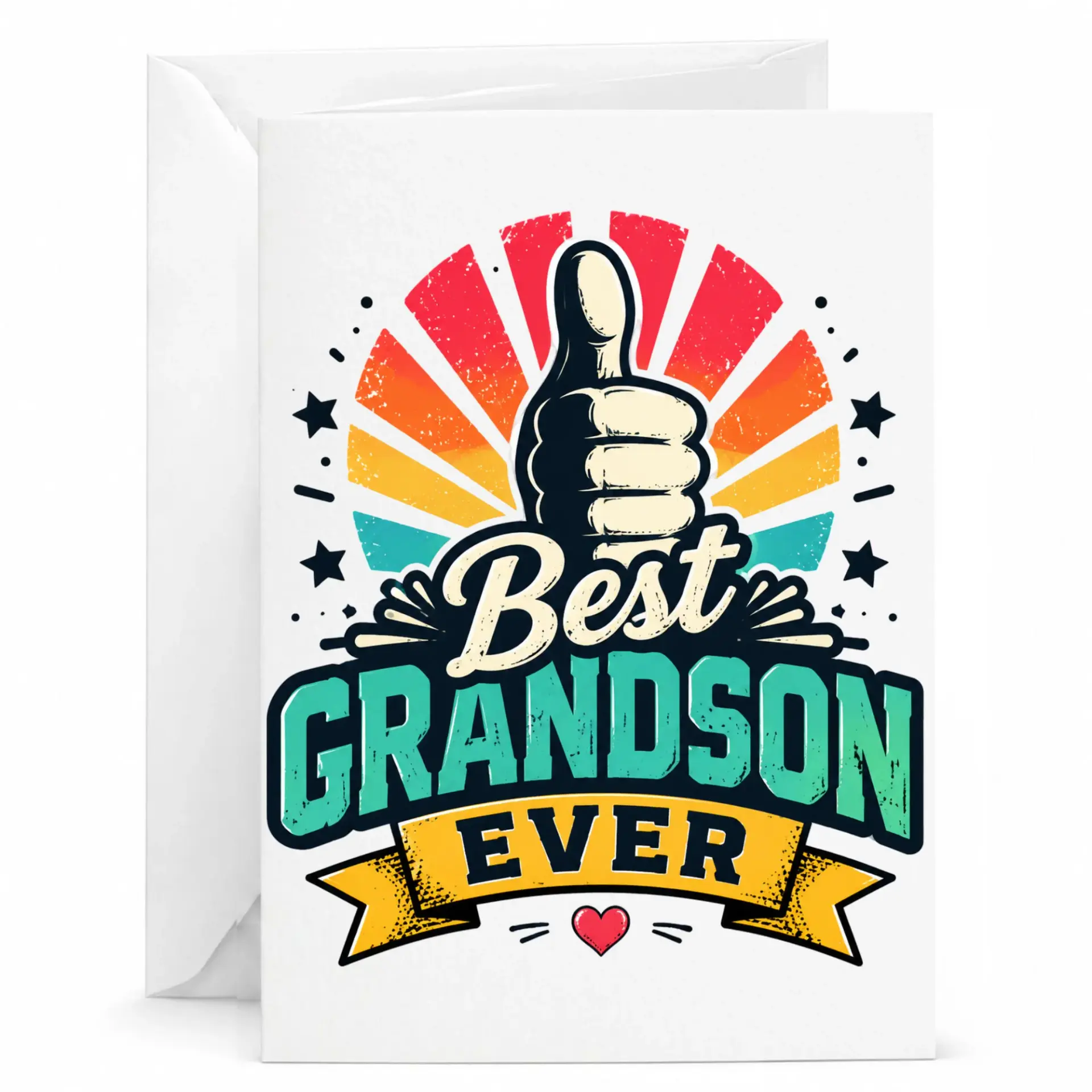Best Grandson Ever Greeting Card Appreciation Note for Colorful Retro Style Thumb up Design Birthday