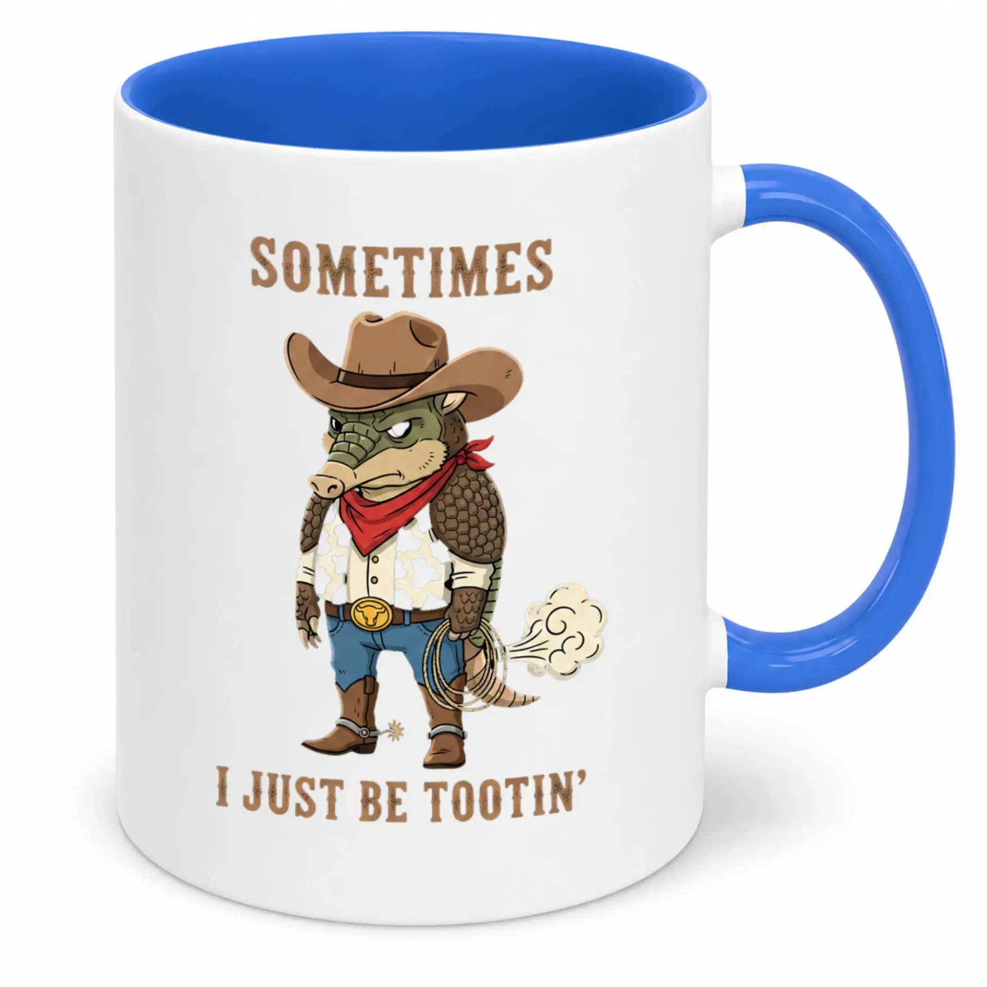 Funny Armadillo Cowboy Ceramic Coffee Mug with Humorous 'sometimes I Just Be Tootin'' Design, Ideal Gift for Friends and Family