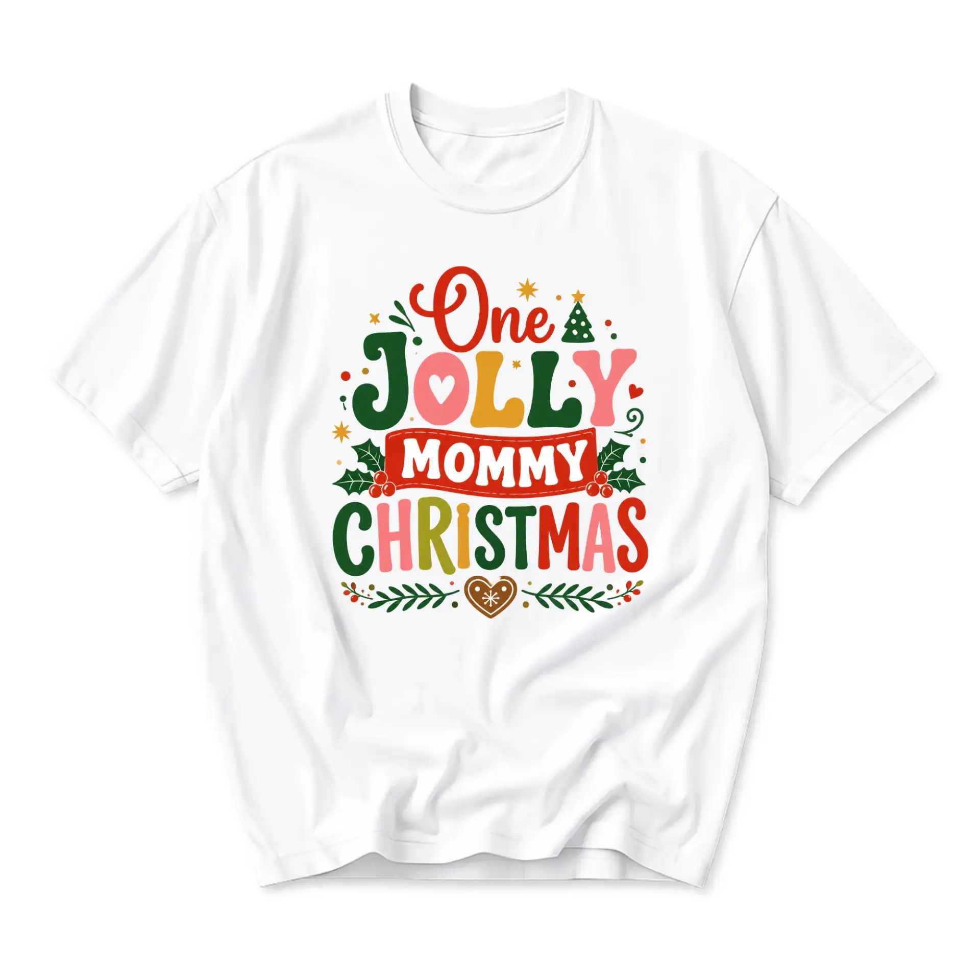 Graphic Tee One Jolly Mommy Christmas Holiday Shirt Unisex Crew Neck Short