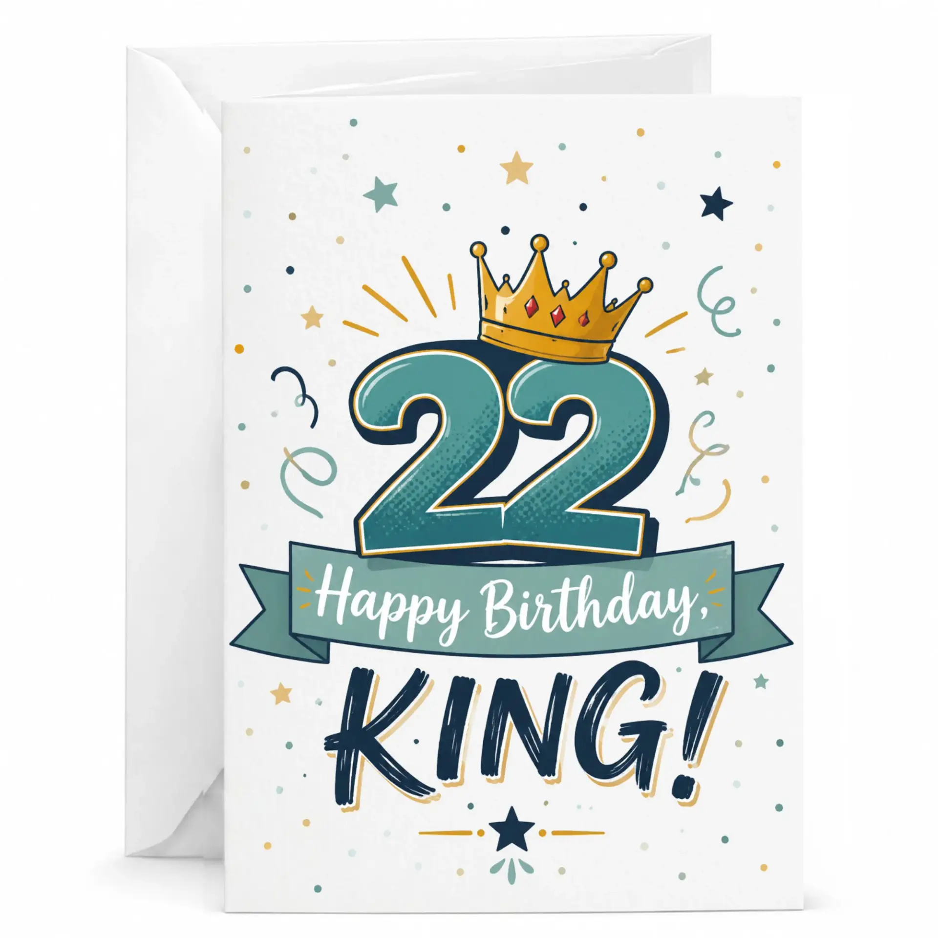 Greeting Card 22nd Birthday King Crown Design 5x7 Folded Card with Envelope for Milestone Birthday Celebration