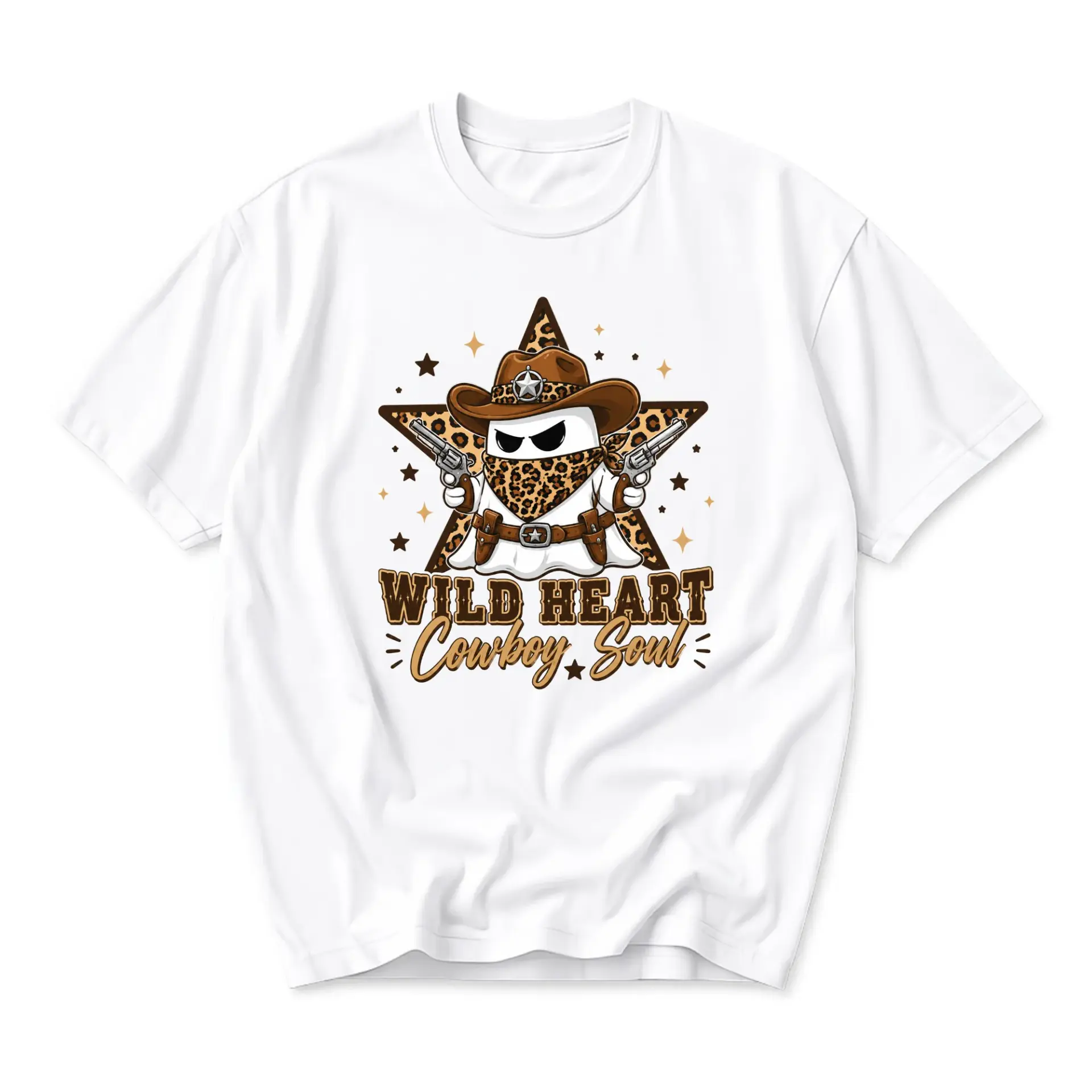 Graphic Tee Wild Heart Cowboy Soul Western Ghost Print Unisex Crew Neck Shirt for Casual Everyday Style and Comfort