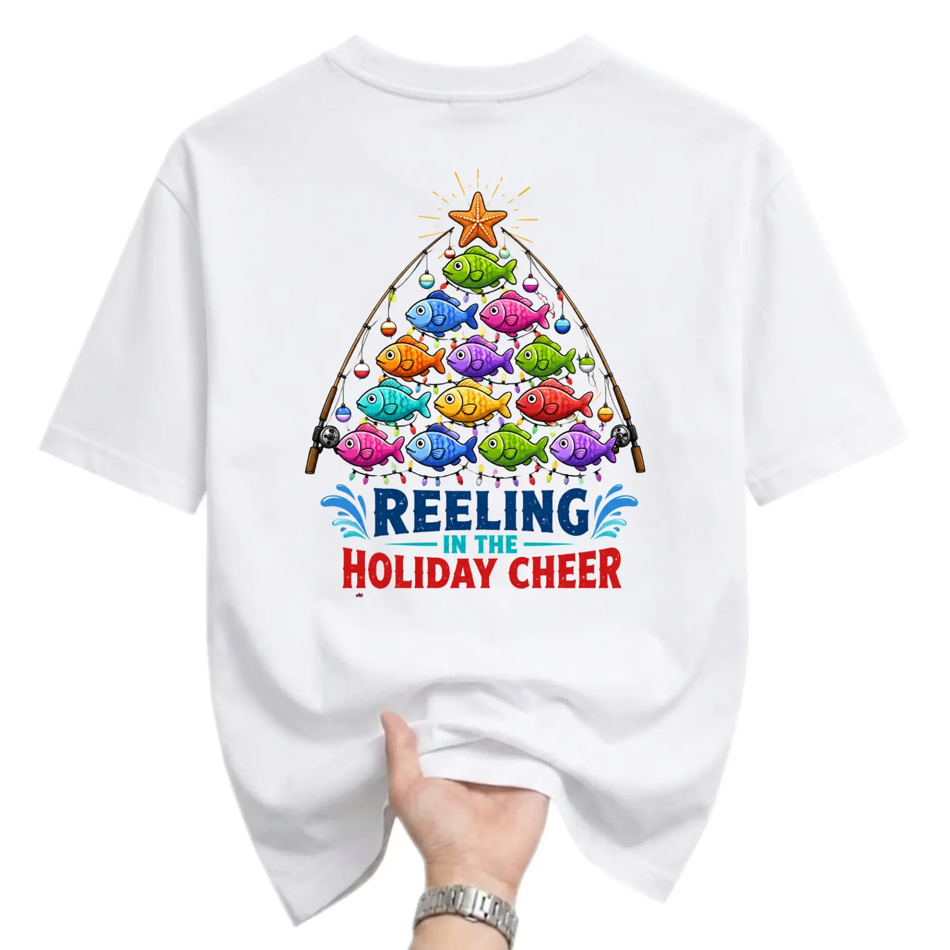 Funny Shirt Reeling in the Holiday Cheer Fishing Graphic Tee Seasonal