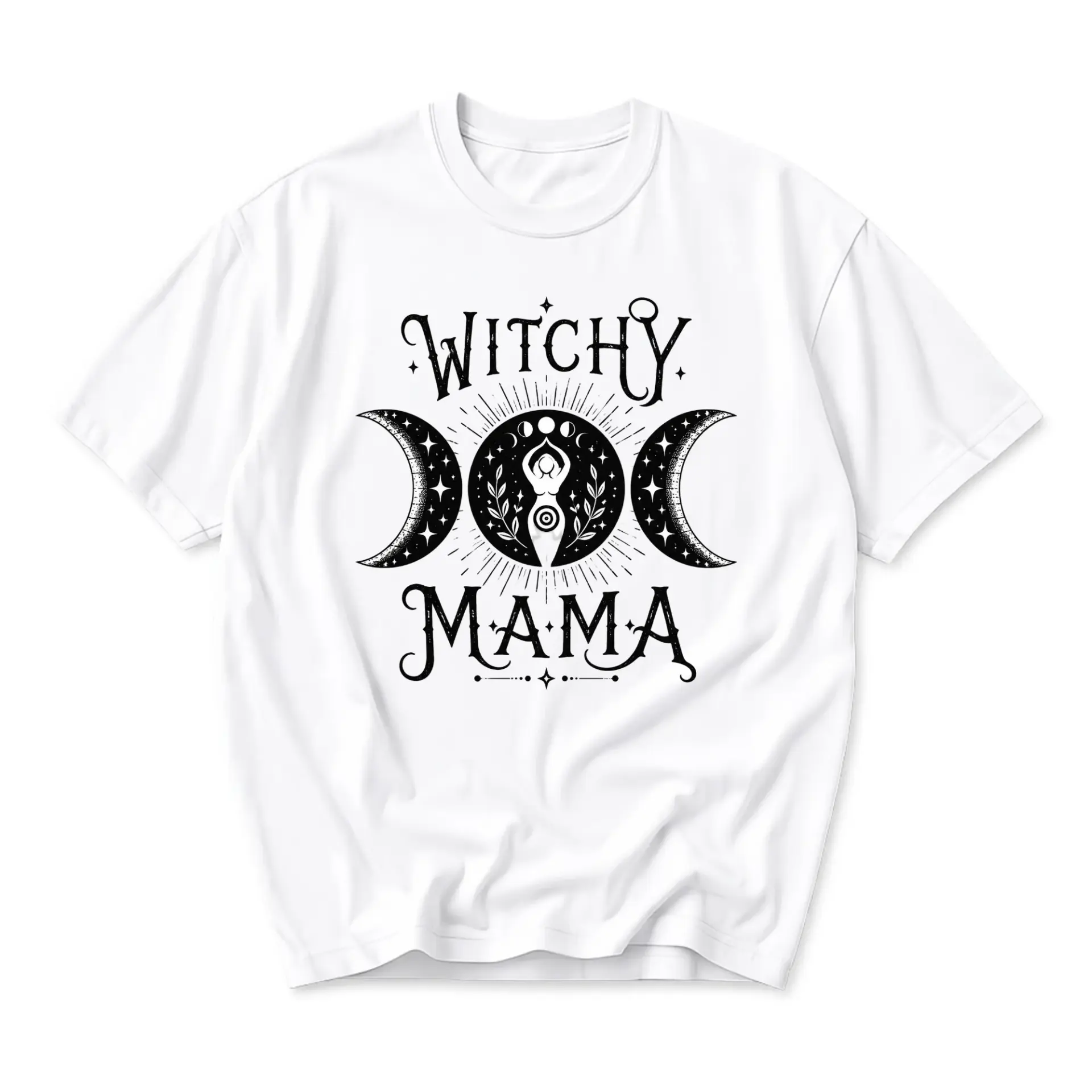 Graphic Tee Witchy Mama Celestial Goddess Print Unisex Crew Neck Casual Shirt Soft Comfortable Cotton Apparel Top