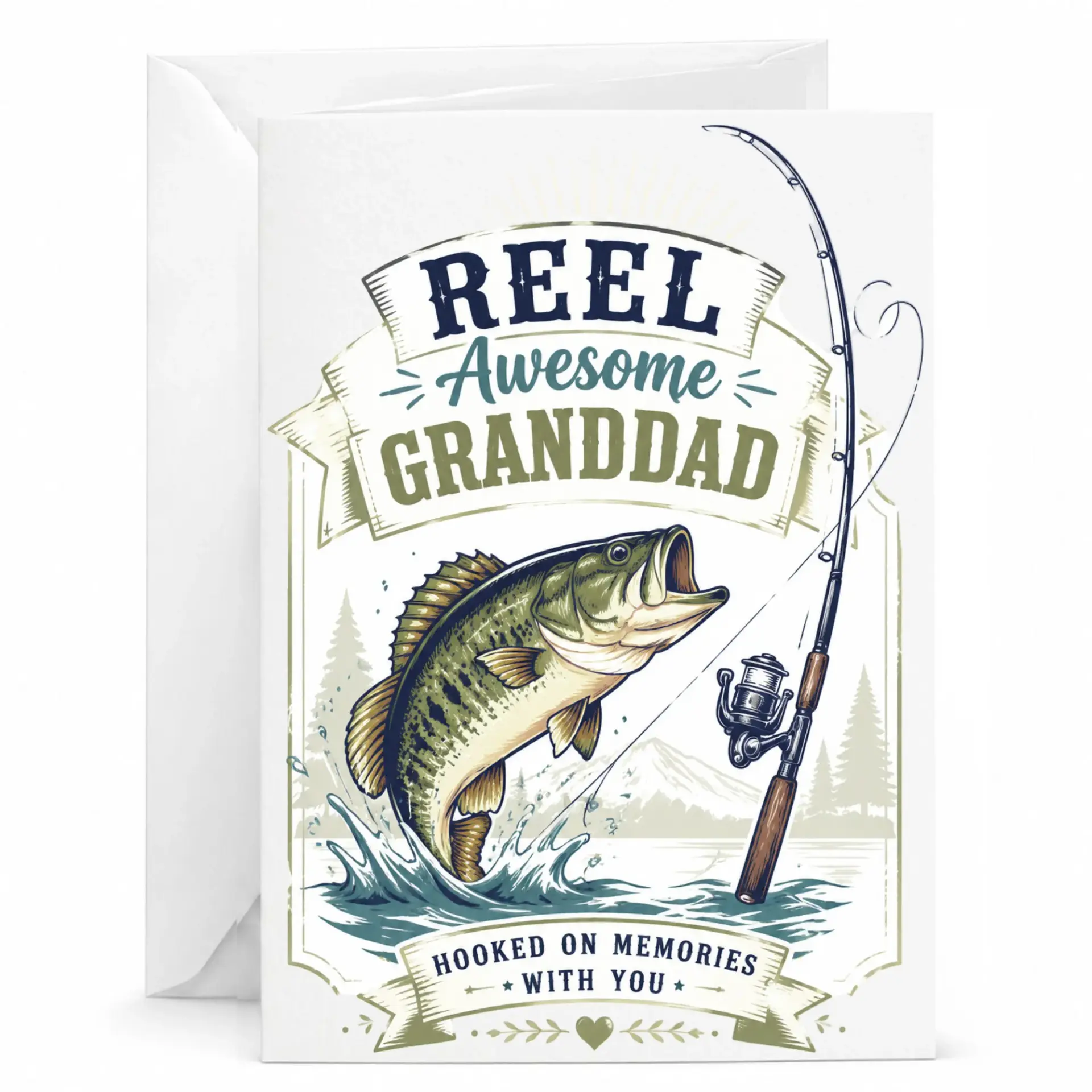 Funny Fishing Greeting Card Reel Awesome Granddad Card for Outdoorsy Relative Heartfelt Hooked on Memories Sentiment