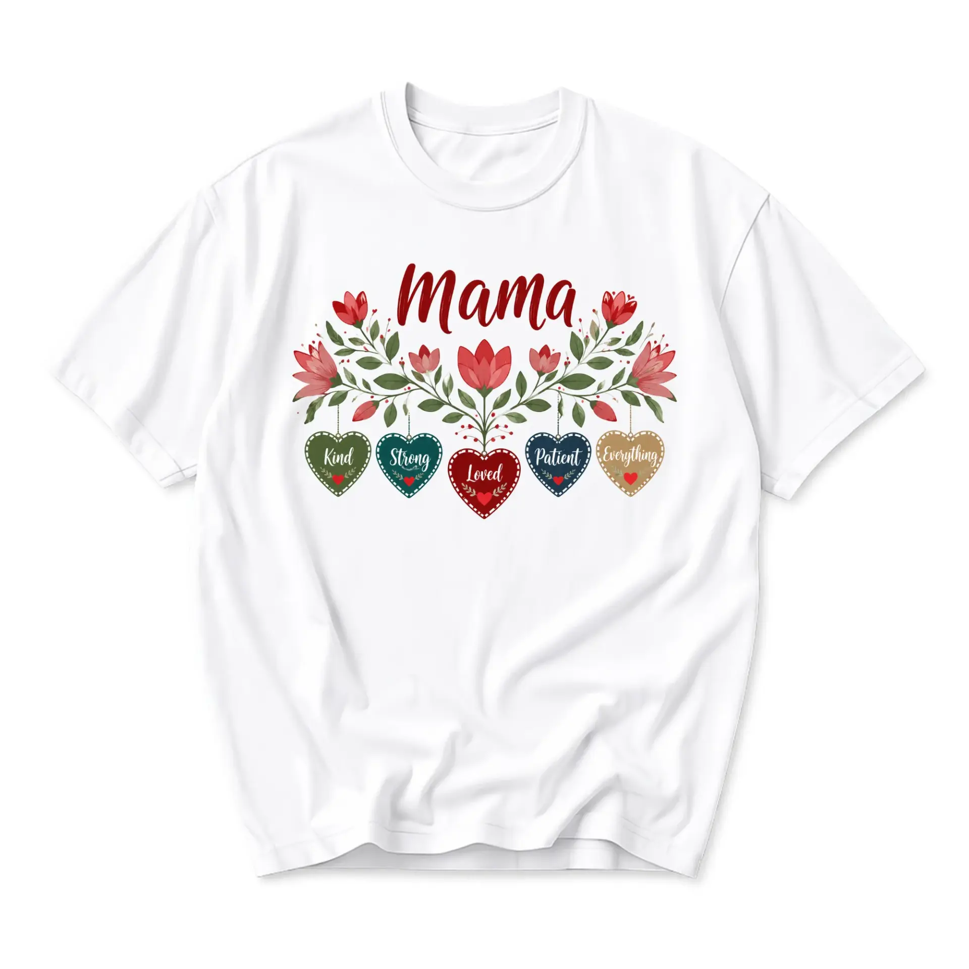 Graphic Tee Mama Floral Heart Design Unisex Crew Neck Short Sleeve Shirt for Casual Everyday Outfits Comfort Apparel