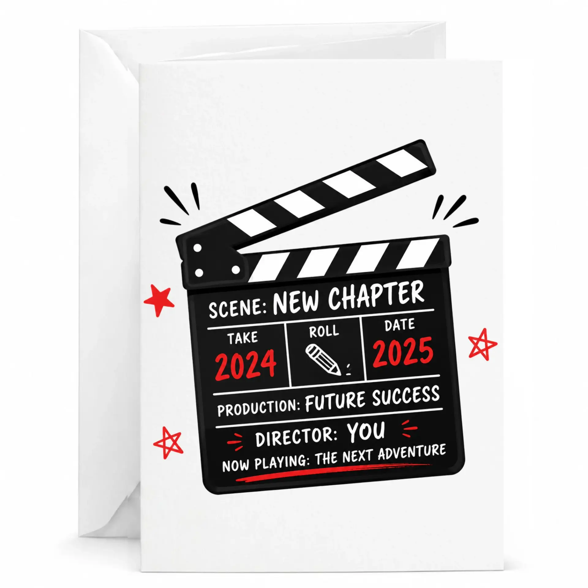 Greeting Card New Chapter Scene Funny Film Clapper Board Design for Milestone Celebrations 5x7 Folded Note