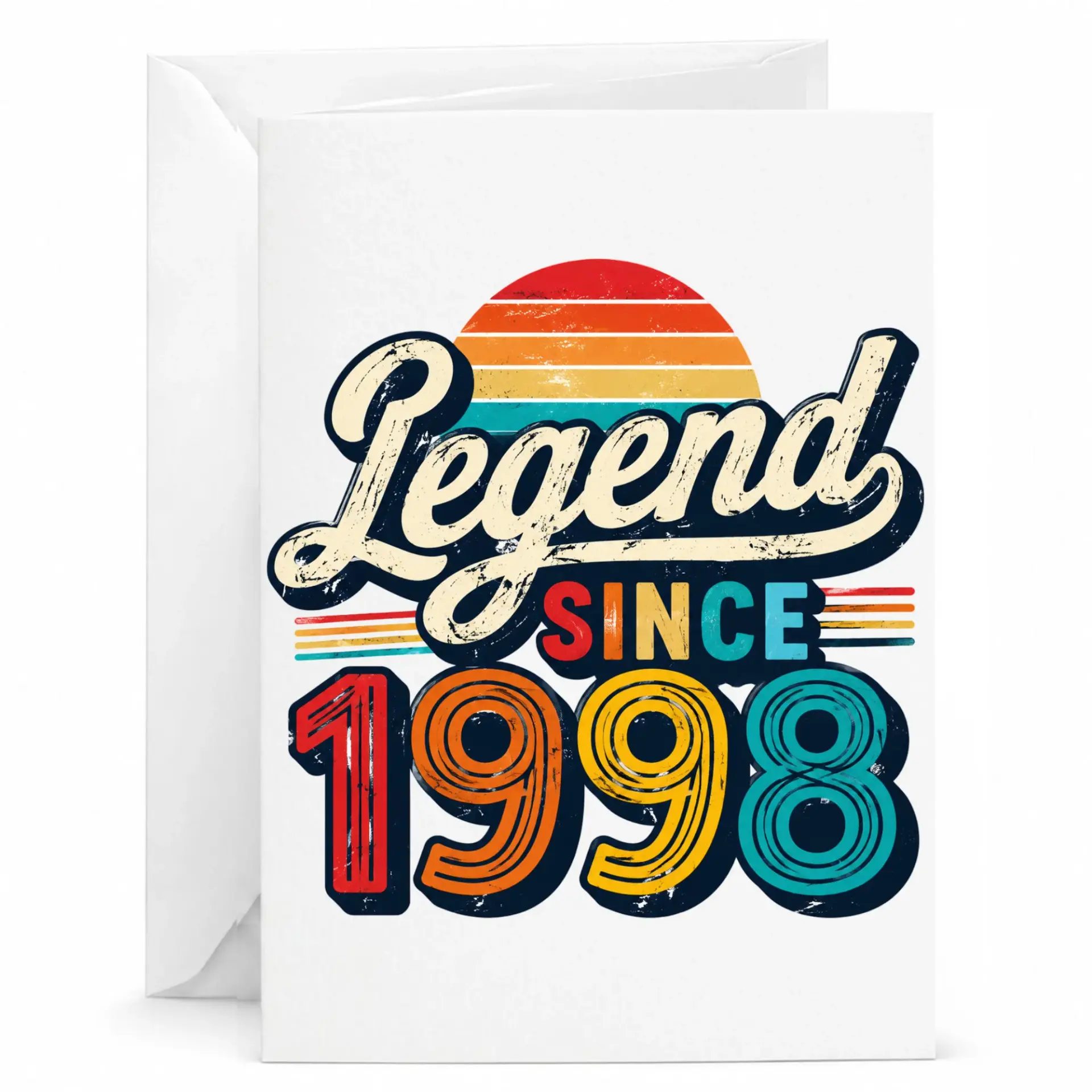 Birthday Card Legend Since 1998 Vintage Retro Style Greeting Card for Milestone Celebration with Matching White Envelope