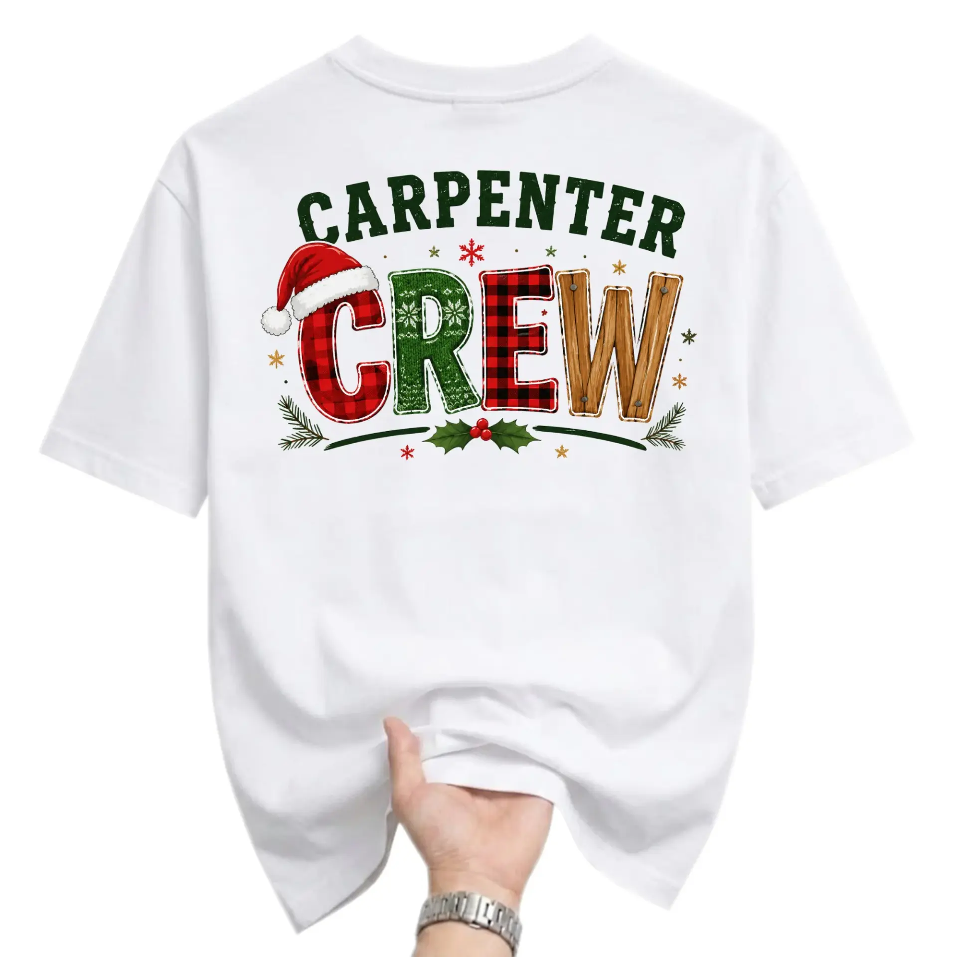 Graphic Tee Carpenter Crew Christmas T-Shirt Festive Holiday Apparel for Woodworking Enthusiasts and Professionals