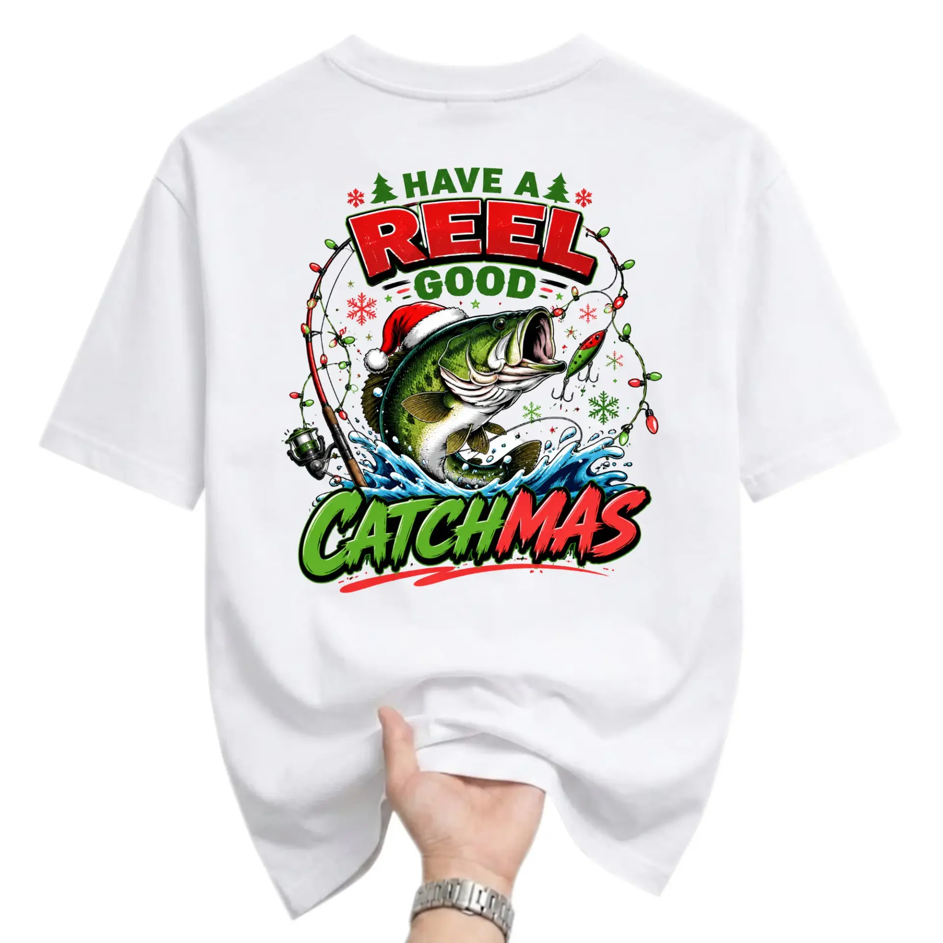 Funny Shirt Have a Reel Good Catchmas Graphic Tee Retro Holiday Fishing