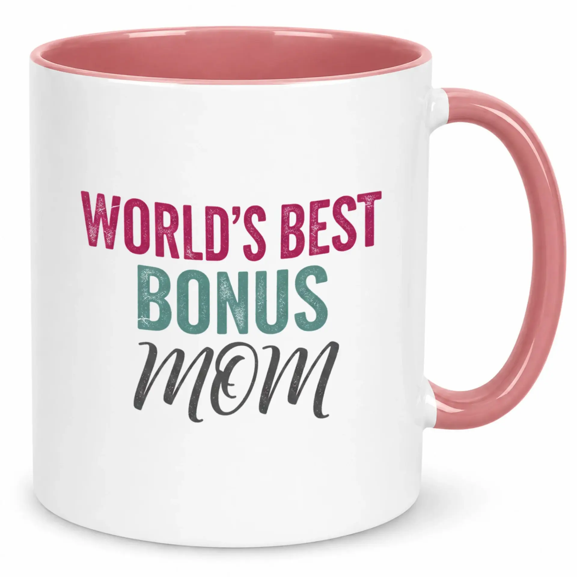 's Best Ceramic Coffee Mug 11oz or 15oz White & Pink Accent Tea Cup for Step Mother