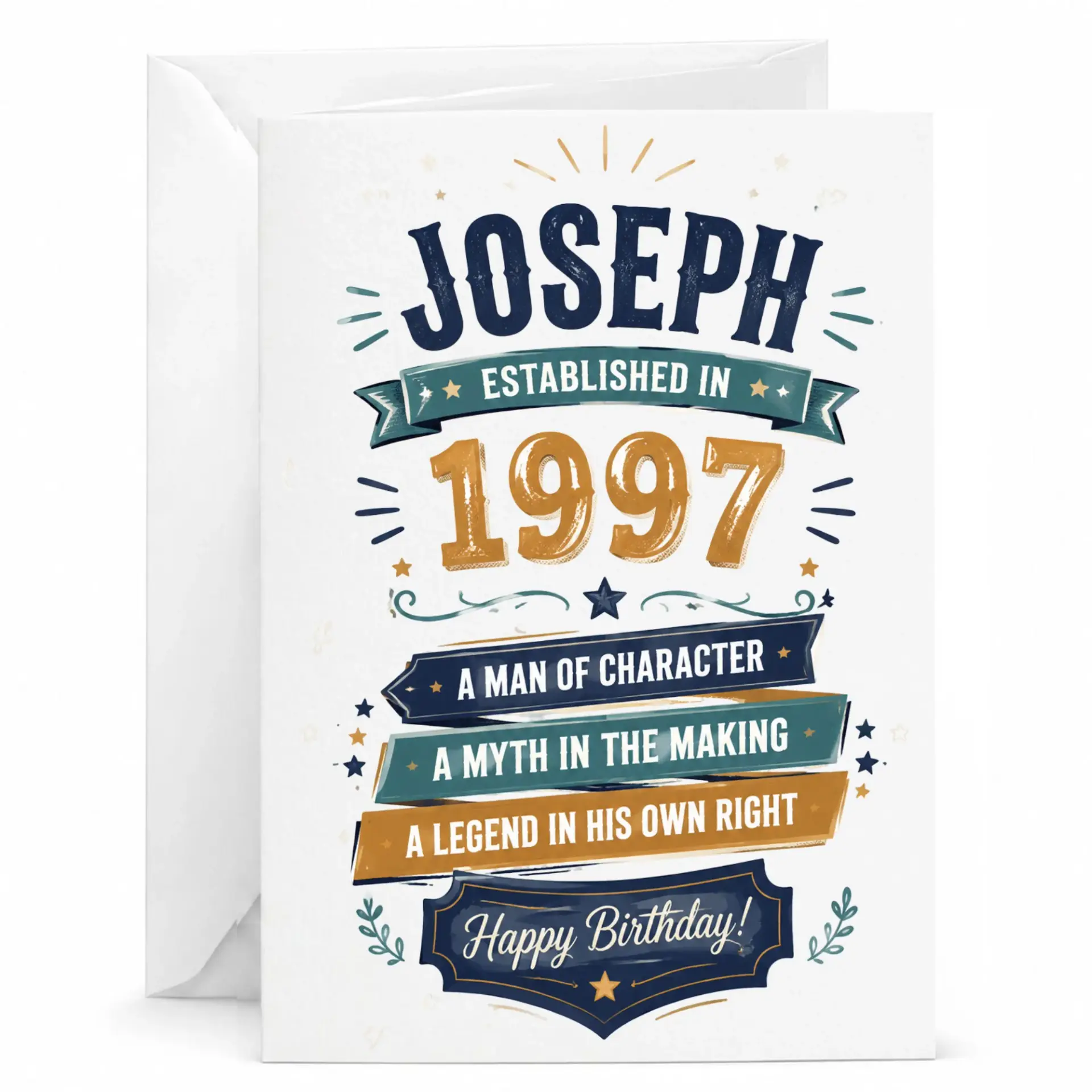 Greeting Card for Him Joseph Established in 1997 a Man of Character a Legend in His Own Right Birthday Greeting Card