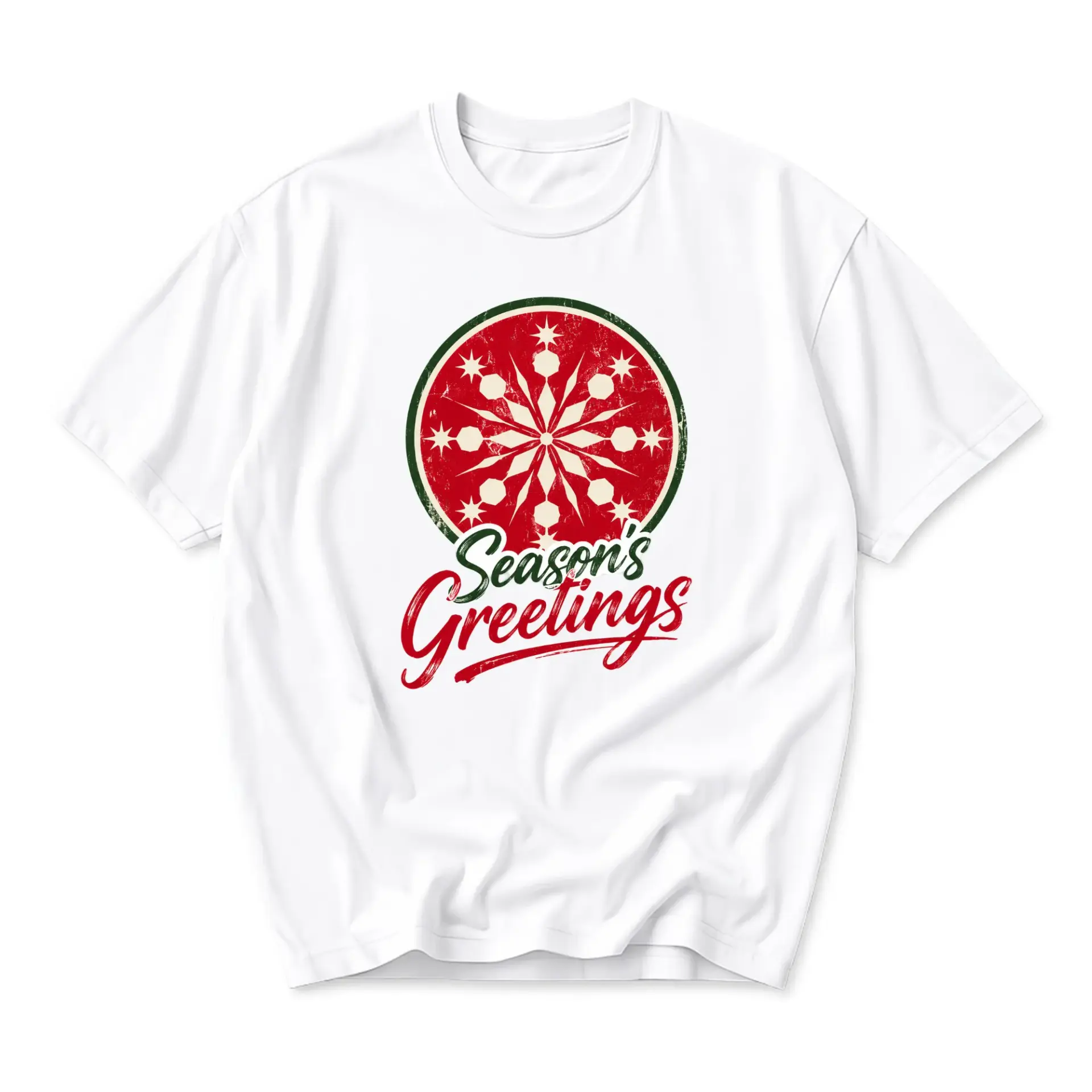 Graphic Tee Season's Greetings Winter Holiday Snowflake Design Unisex Crew Neck Short Sleeve Casual Cotton Shirt