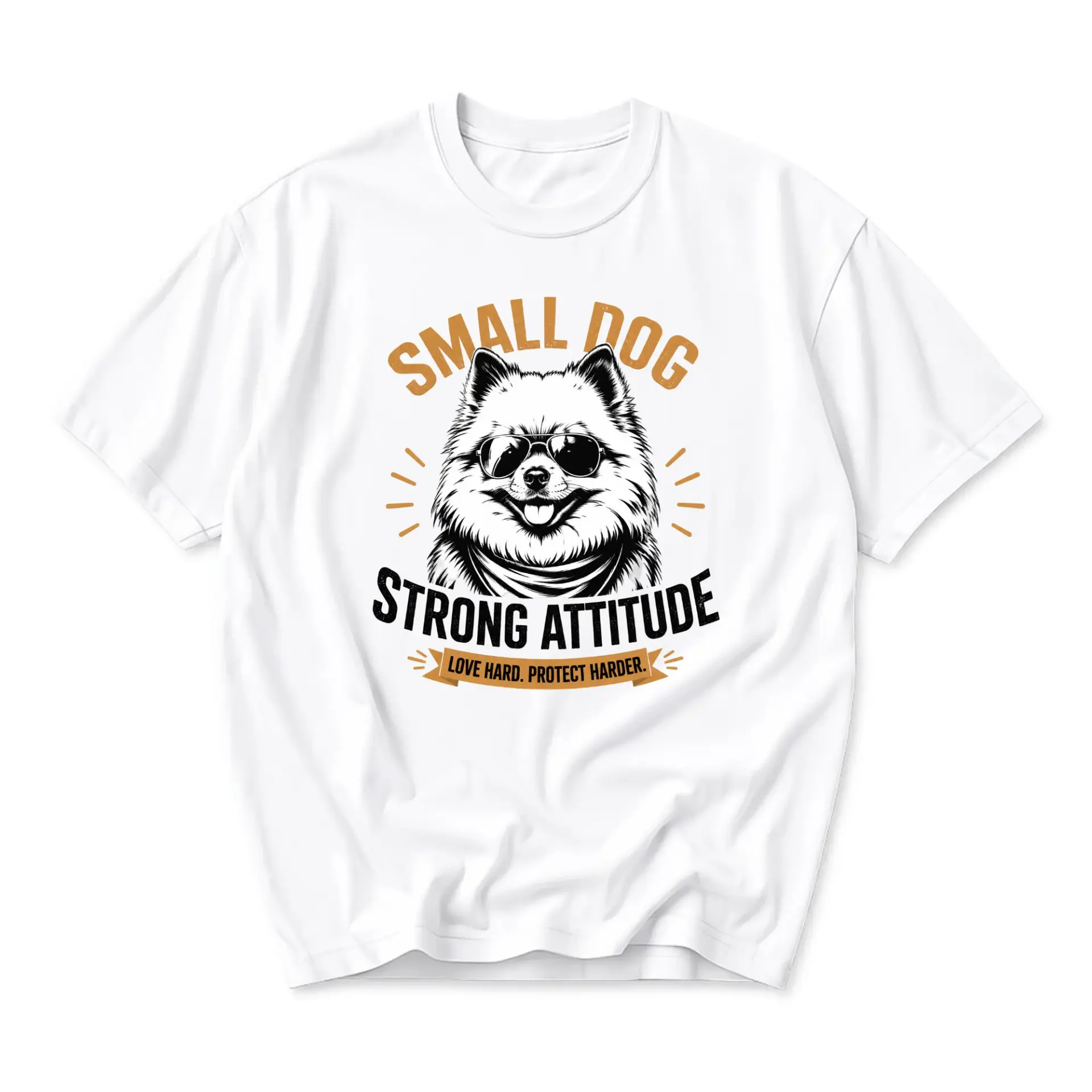 Funny Shirt Small Dog Strong Attitude Graphic Tee Casual Unisex Crew Neck Top Preshrunk Cotton Everyday Apparel