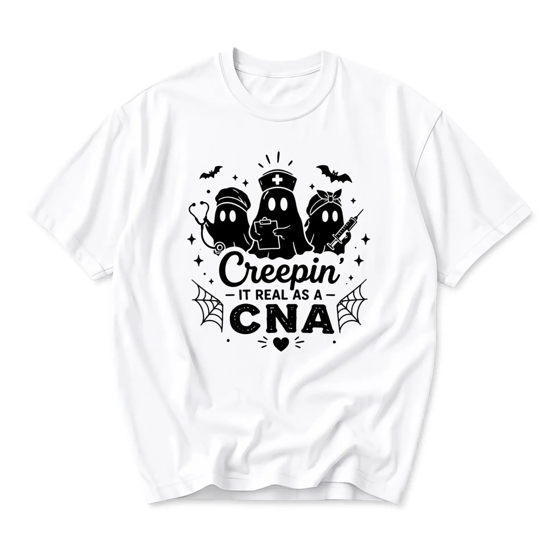 Funny Shirt Creepin It Real as a Cna Graphic Tee Unisex Casual Crew Neck Soft Cotton Blend Apparel for Medical Staff