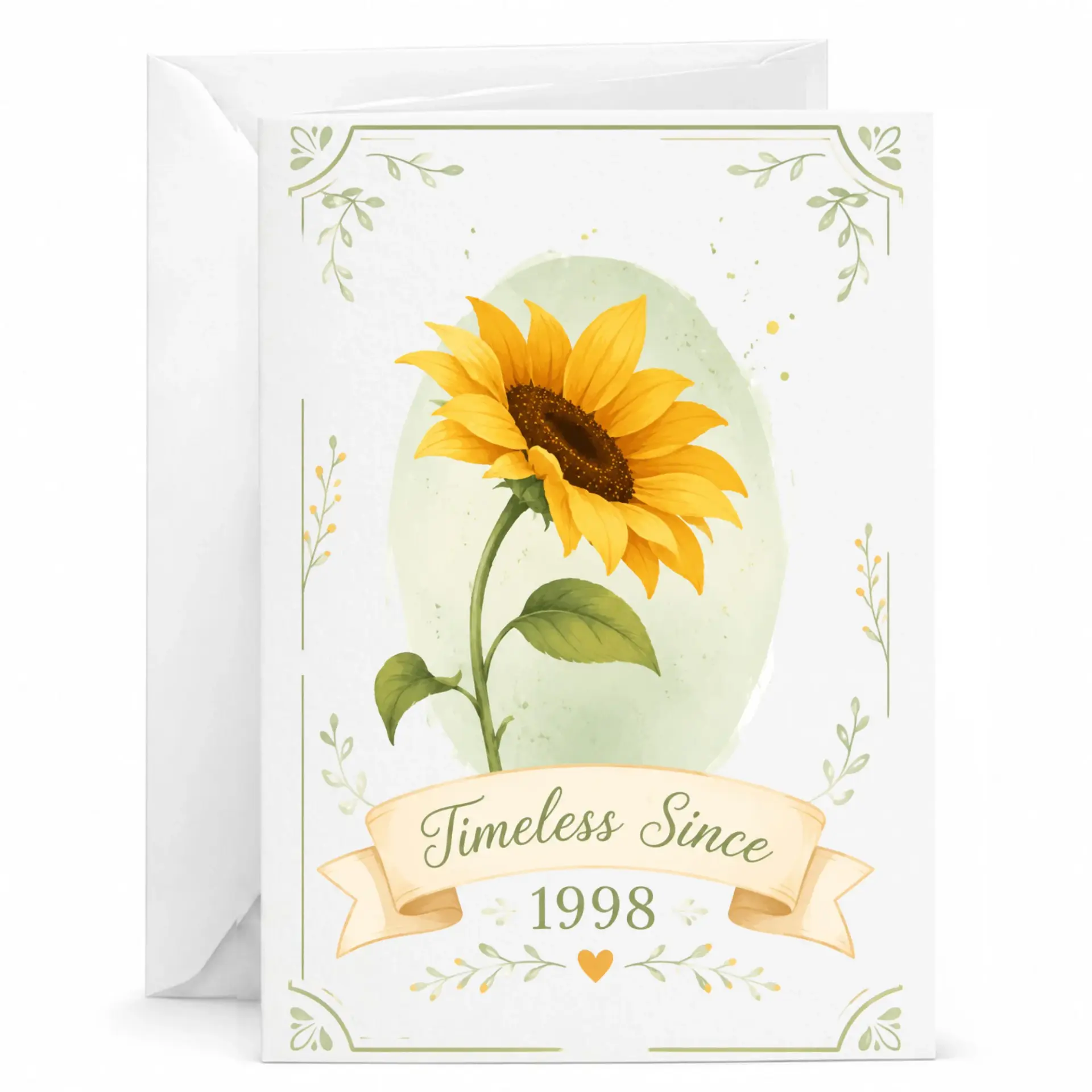 Greeting Card Timeless Since 1998 Sunflower Floral Design Vintage Style Botanical Greeting Card for Special Milestone